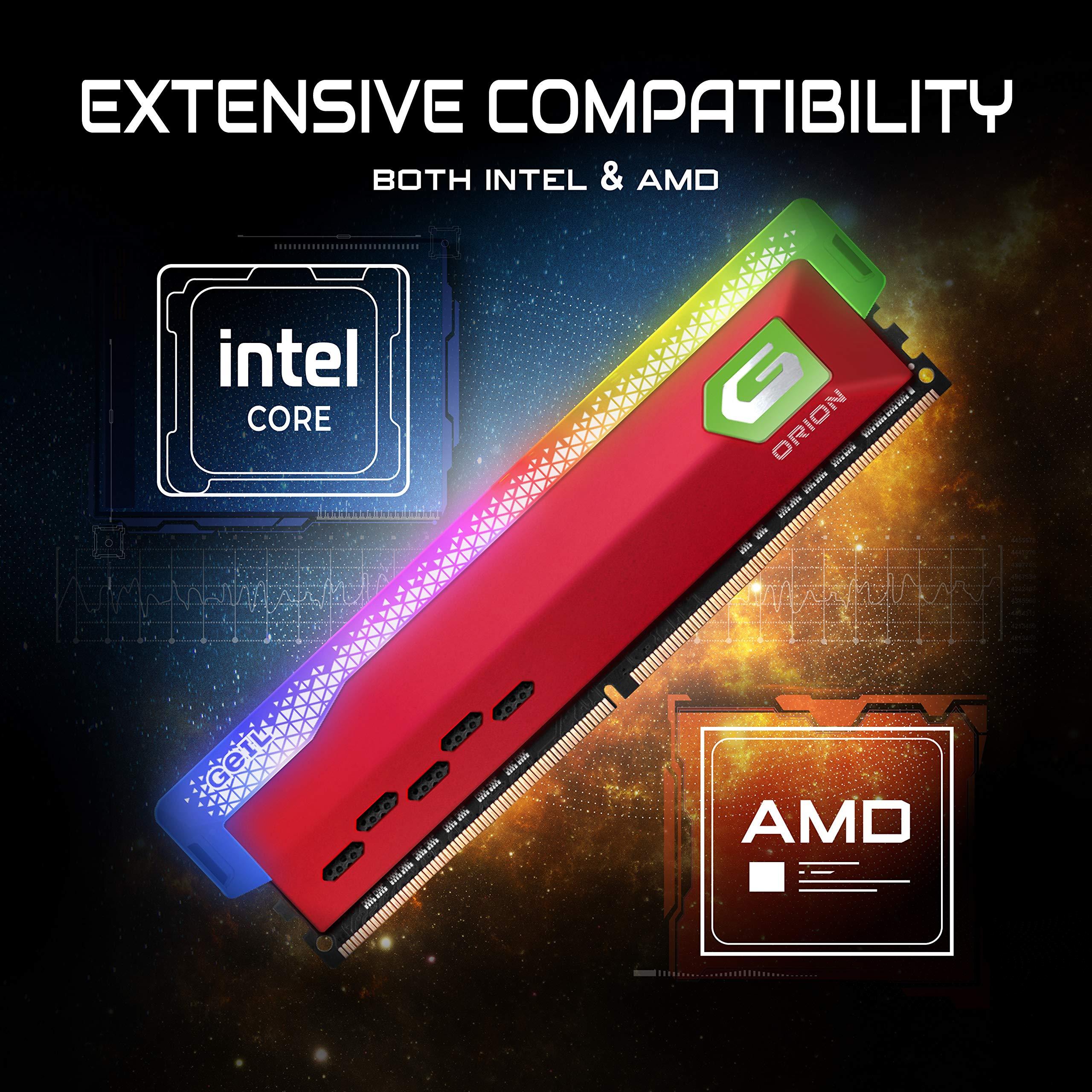 GeIL GeIL Orion RGB DDR4 RAM, 16GB GB (8GBx2) 3600MHz 1.35V XMP2.0, Intel/AMD Compatible, Long DIMM High Speed Desktop Memory, Hardcore Immersive Gaming/Multimedia Content Creation/Quality Live Streaming