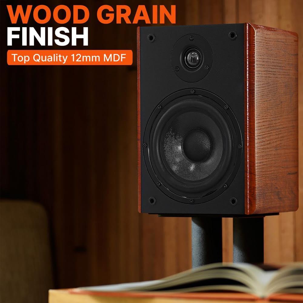 Pyle Pyle 6.5" Home Wooden Bookshelf Speakers, 240W Max Power, 1" Silk Dome Tweeter and Aluminum Voice Coils, Pair, Gold Plated 5 Way Binding Post, Rubber Surrounds, Beautiful Wood Grain Finish