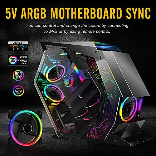 EZDIY-FAB EZDIY-FAB RGB Dual Ring 120mm Case Fans,5V Motherboard Sync,Speed Adjustable,RGB Sync Fan with 10-Port Fan Hub X and Remote-5 Pack