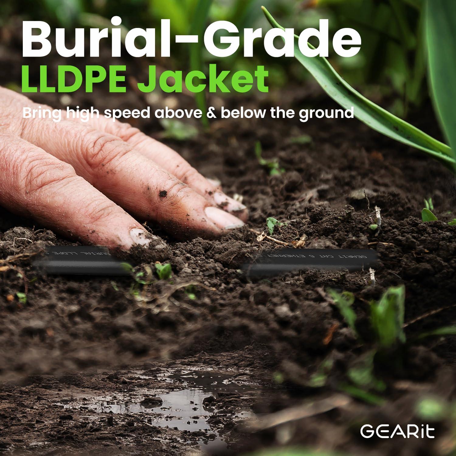 GearIT GearIT Cat 6 Outdoor Flat Ethernet Cable (75ft, Black) Direct Burial Rated LLDPE Jacket - Indoor Cat6 Shielded FTP 10Gbps High Speed Gaming Computer Network RJ45 Snagless Patch Cord Internet