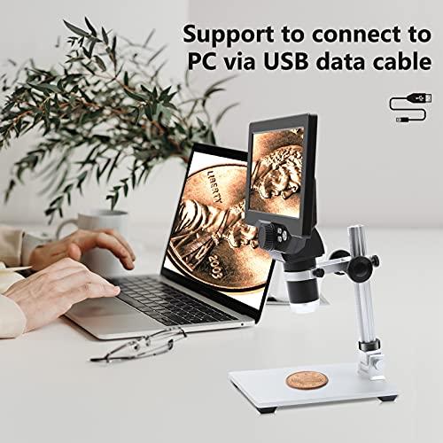 UF-TOOLS UF-TOOLS 7 Inch LCD Digital Microscope with 64GB TF Card, 1200x Magnification, 12MP Ultra-Precise Focusing Camera 1080P Video Microscope 8 LED Lights for Coin Circuit Board Soldering PC Watch Repair