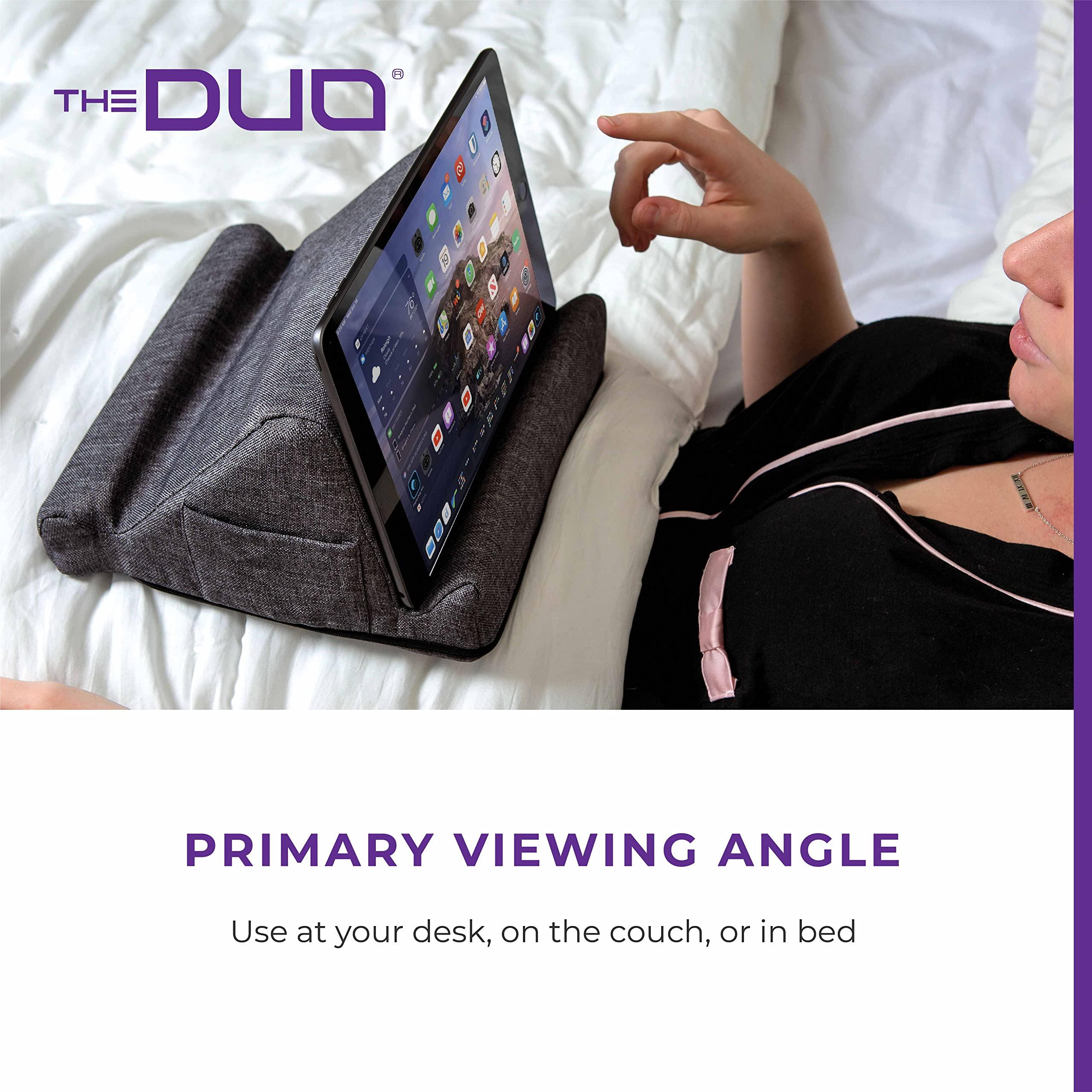 THE DUO THE DUO Multi-Angle Viewing Stand for iPad, Tablet, Phone - Pillow Tablet Stand with Side Pockets - Portable Tablet Holder for Travel and Work from Home - Purple, 10 x 10 x 6.75 inches