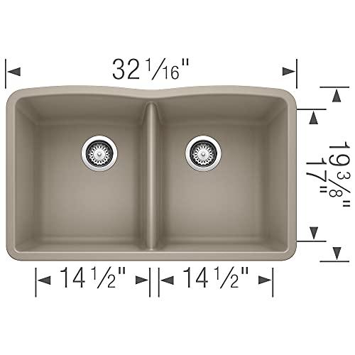 BLANCO BLANCO 441286 Diamond Silgranit 50/50 Double Bowl Undermount Kitchen Sink, 32'' x 19-1/4'' x 9-1/2'', Truffle