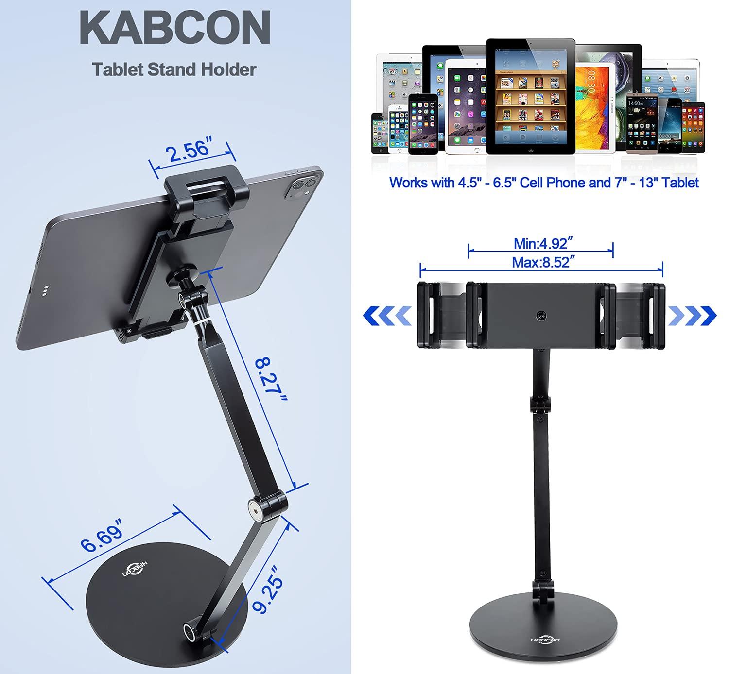 KABCON KABCON Tablet Stand,Tightness Adjustable 360Rotatable Multi-Angle Eye-Level Aluminum Solid Long Arm Tablets Stands for iPad Pro Air,Microsoft Surface Pro 3/4/5/6/7/X,Samsung Galaxy Tabs,Kindle,etc