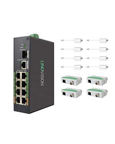 LINOVISION LINOVISION Industrial 8-Port EOC & POE Switch with 4pcs EOC Transmitters, Long Reach PoE Over Coax or UTP Cable, Simplified Wiring, Upgrading Analog System to IP Surveillance System