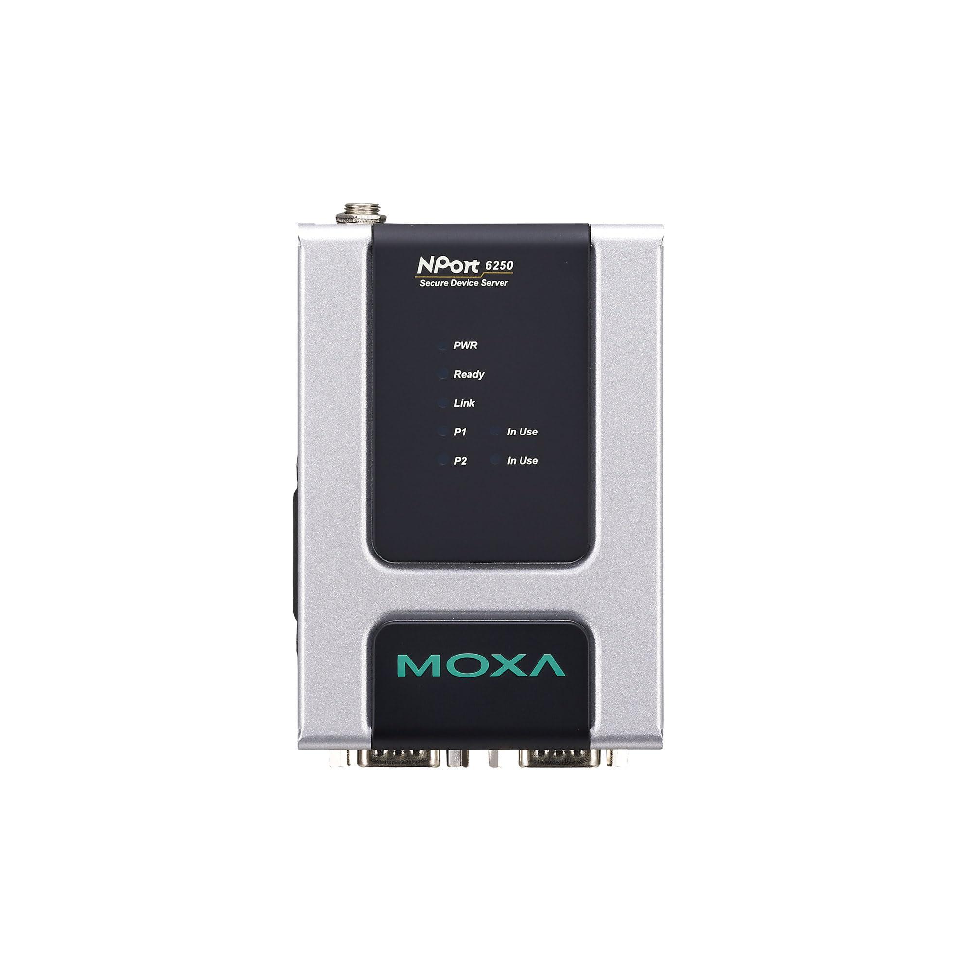 Moxa Moxa NPort 6250-T, 2-Port RS-232/422/485 to Ethernet Secure Device Server, -40 to 75C Operating Temperature (Power Supply not Included - Please Purchase Separately - PWR-12150-USJP-SA-T)