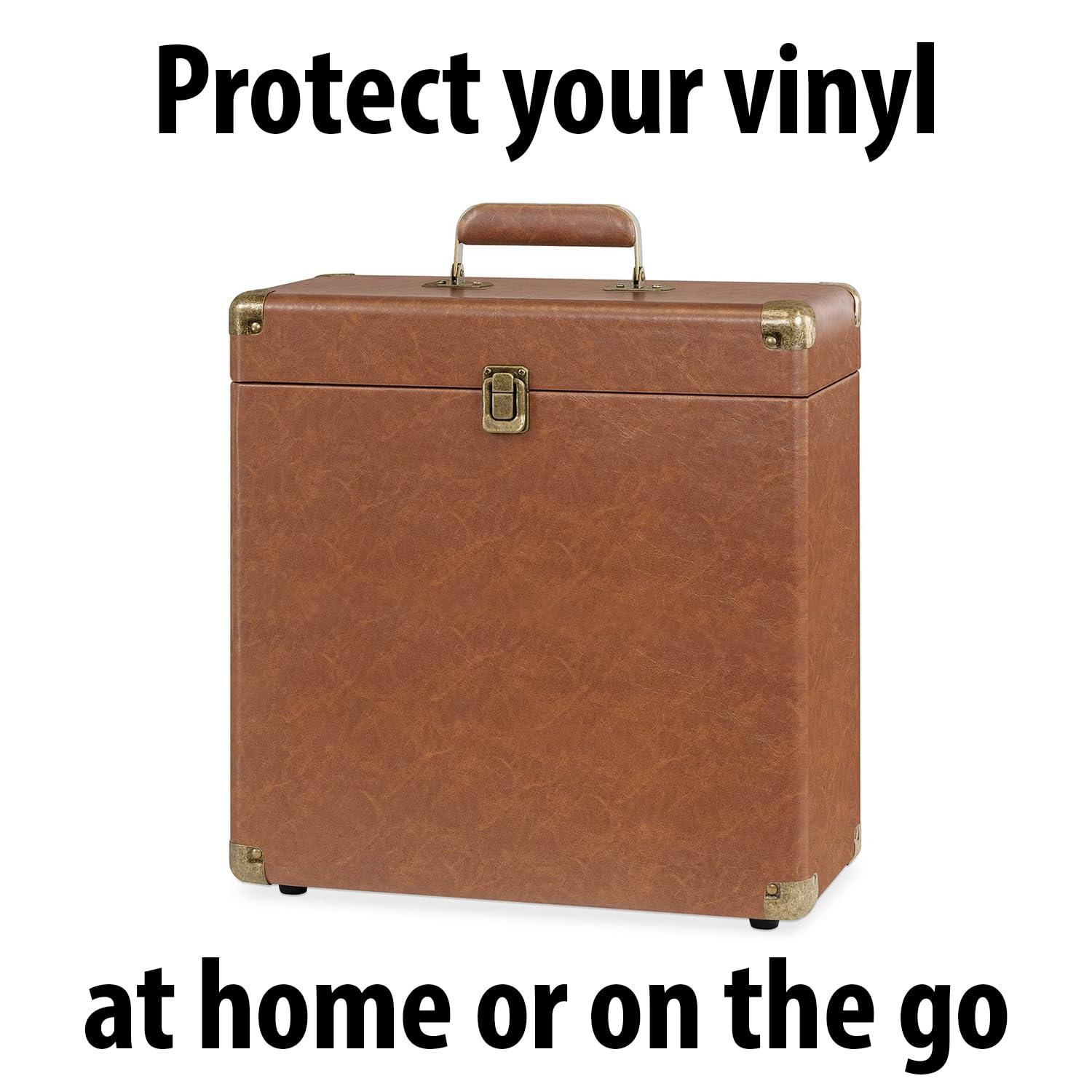 Victrola Victrola Vintage Vinyl Record Storage and Carrying Case, Fits all Standard Records - 33 1/3, 45 and 78 RPM, Holds 30 Albums, Perfect for your Treasured Record Collection, Brown (VSC-20-BRW)
