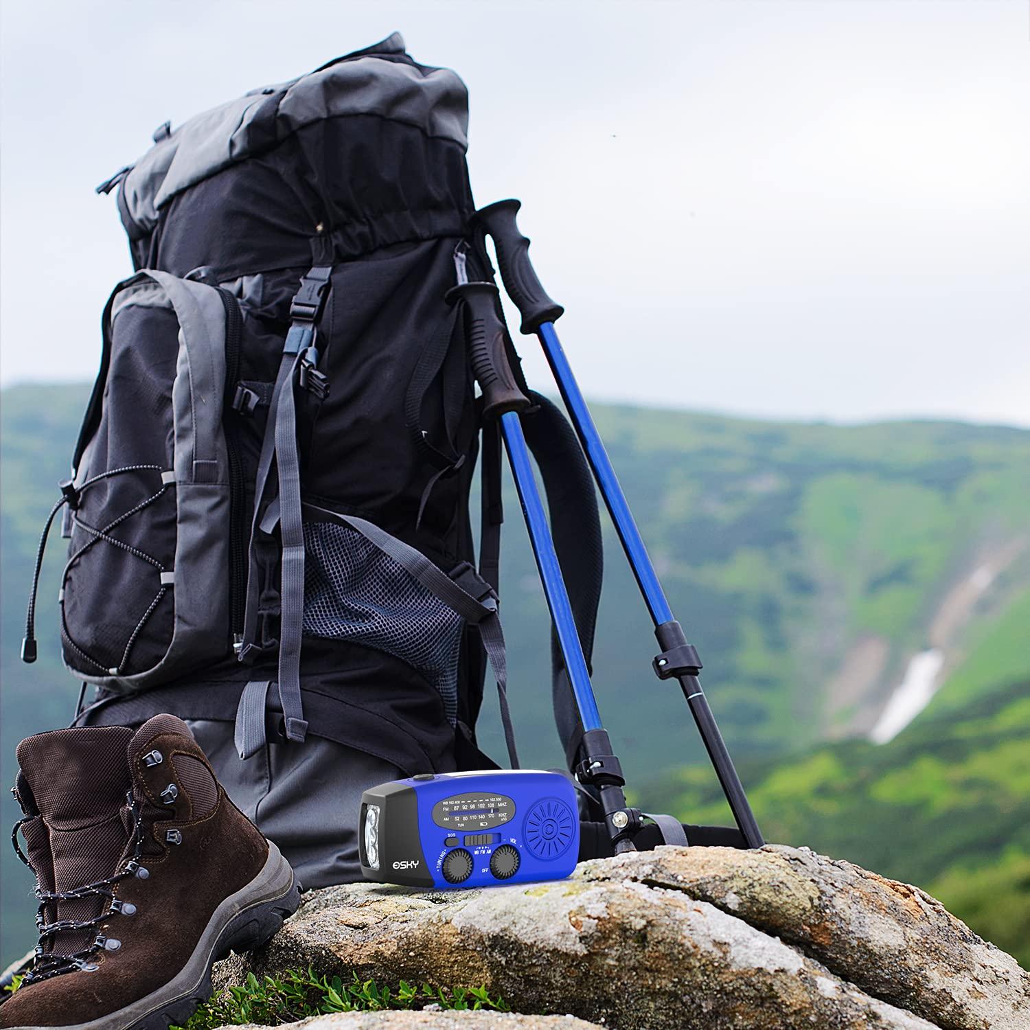 Esky Esky Emergency Hand Crank Radio with 3 LED Flashlight, AM/FM/NOAA Portable Weather Radio with 2000mAh Power Bank Phone Charger, Solar Powered USB Rechargeable Radio for Indoor Outdoor Camping, Blue