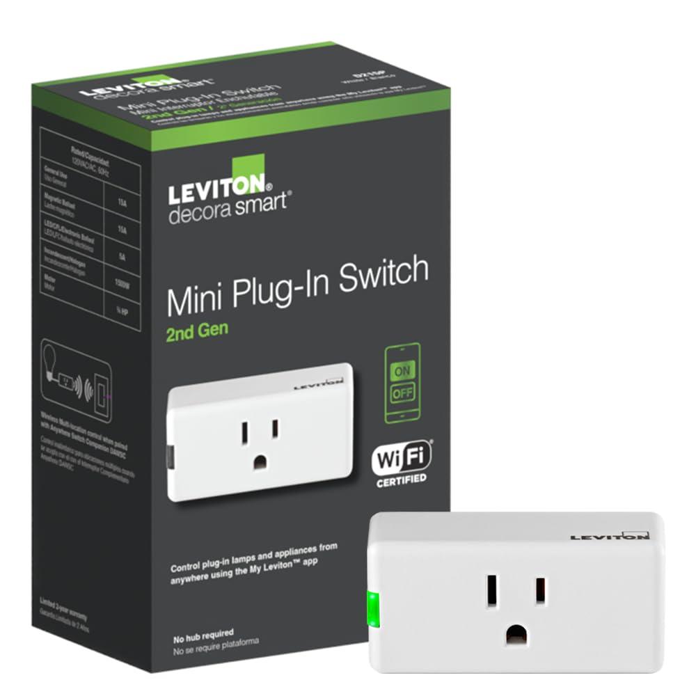 Leviton Leviton Decora Smart Plug, Wi-Fi 2nd Gen, Works with Matter, My Leviton, Alexa, Google Assistant, Apple Home/Siri & Wire-Free Anywhere Companions for Switched Outlet, D215P-1RW, White