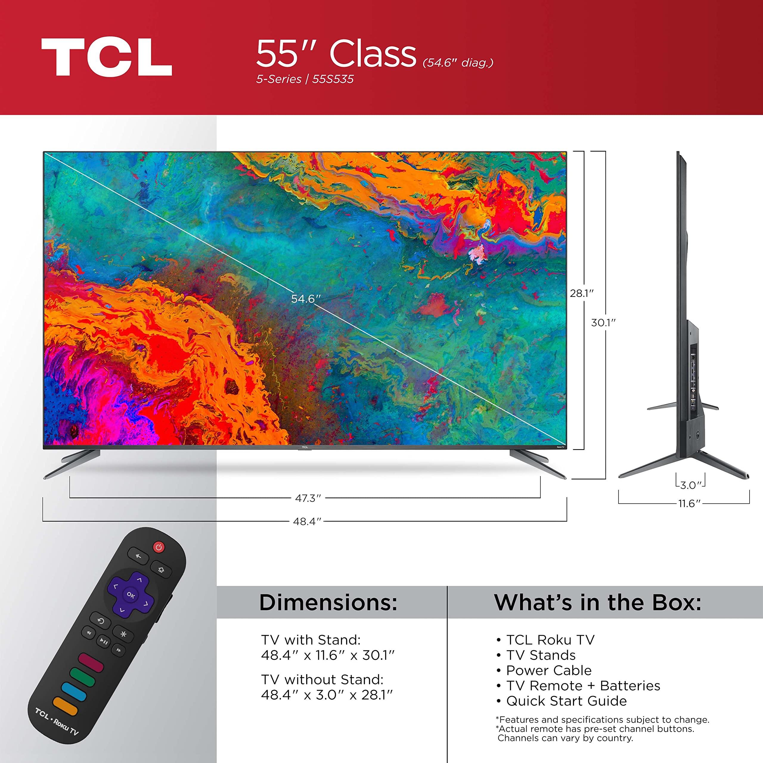 TCL TCL 55-inch 5-Series 4K UHD Dolby Vision HDR QLED Roku Smart TV - 55S535, 2021 Model