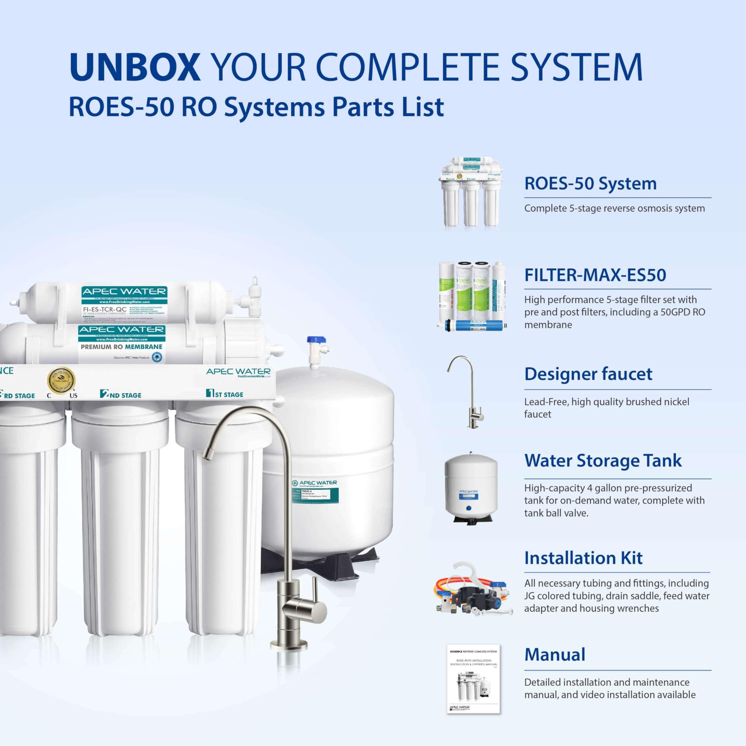 APEC Water Systems APEC Water Systems ROES-50 Essence Series Top Tier 5-Stage WQA Certified Ultra Safe Reverse Osmosis Drinking Water Filter System
