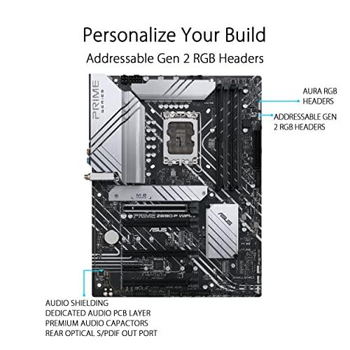ASUS ASUS Prime Z690-P WiFi LGA1700(Intel 12th Gen) ATX Motherboard (PCIe 5.0,DDR5,14+1 Power Stages,3X M.2,WiFi 6,BT v5.2,2.5Gb LAN,Front Panel USB 3.2 Gen 1 Type-C,Thunderbolt 4 Support, Arua Sync)