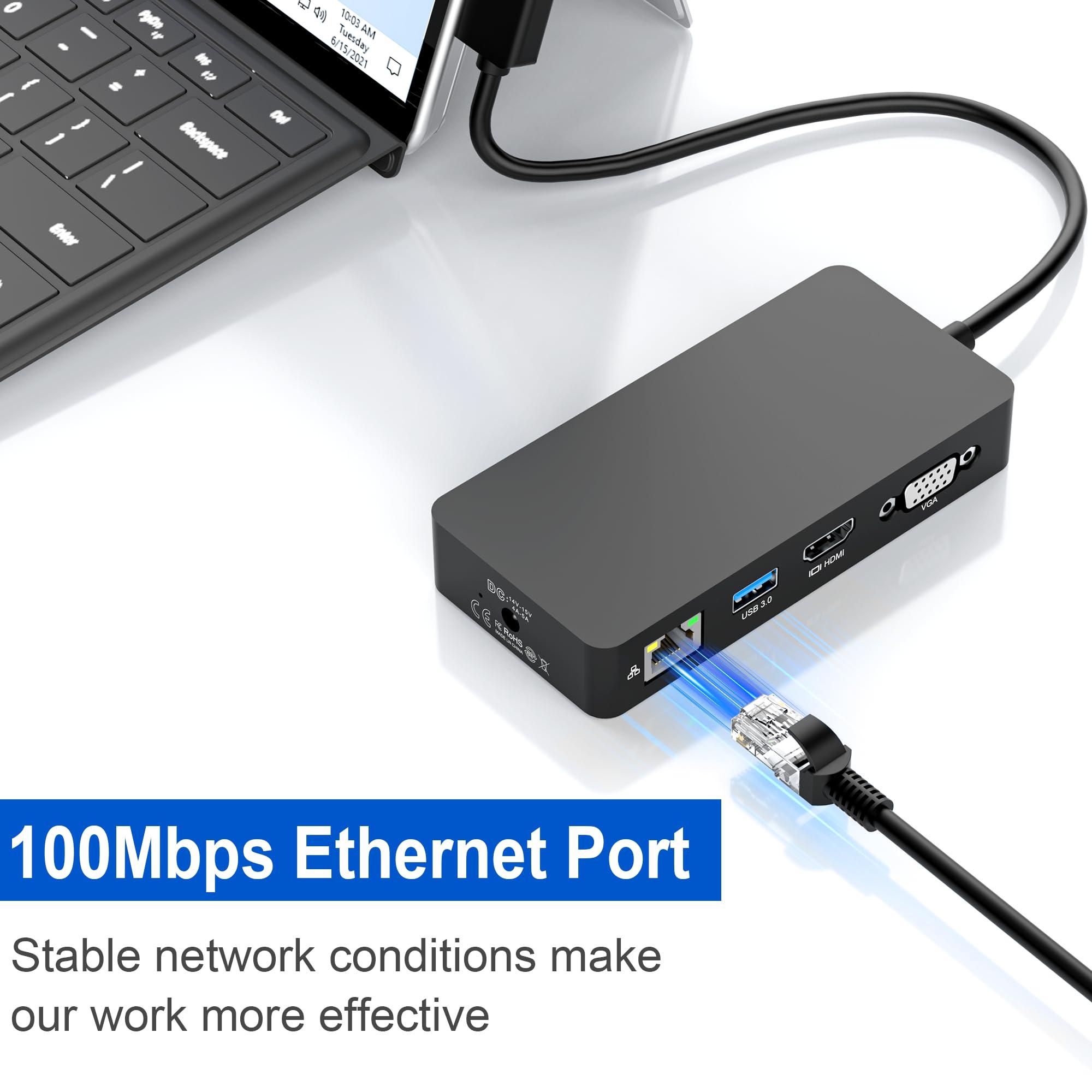 Rytaki New Microsoft Surface Dock Triple Display Dual 4K@60Hz HDMI+VGA, 11 in 1 Surface Docking Station for Surface Pro 10/9/X/8/7/6/5/4/3, Surface Laptop 6/5/4/3/2/1, Surface Laptop Go 3/2/1, Surface Book