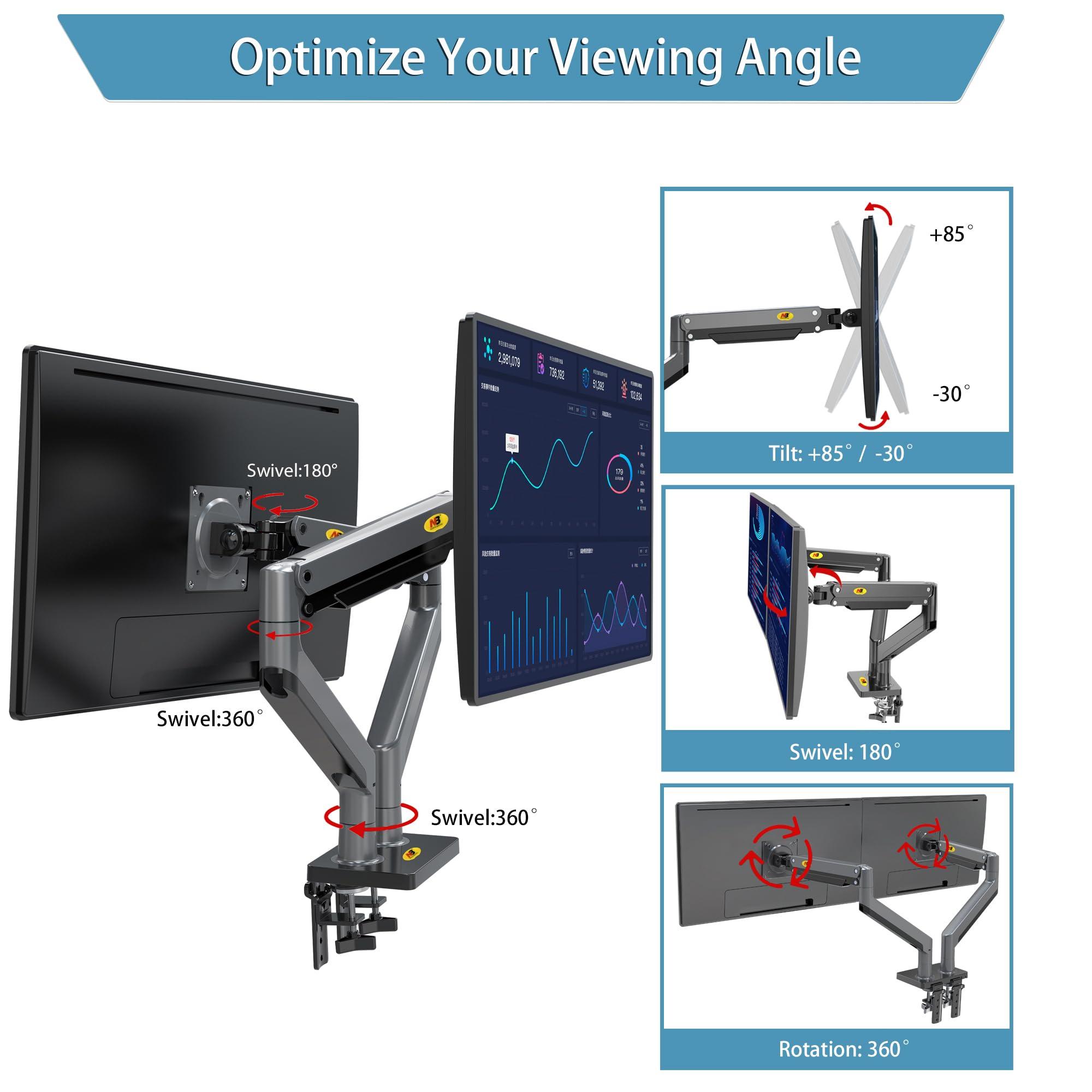 NB North Bayou NB North Bayou Dual Monitor Arm Ultra Wide Full Motion Swivel Monitor Mount for 22\'\'-32\'\' Monitors Load Capacity from 4.4 to 26.4lbs for Each Arm Height Adjustable Monitor Stand G35