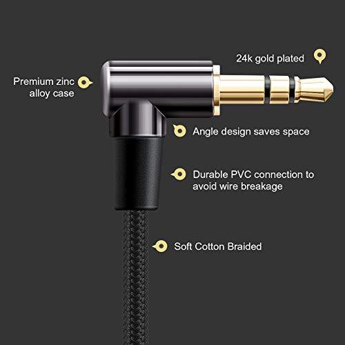 CableCreation CableCreation 3.5mm Audio Cable 10FT/3M, 3.5mm Right Angle Male to Male Auxiliary Stereo HiFi Cable with Silver-Plating Copper Core for Car Stereos, iPhones,Tablets, 24K Gold Plated, Black
