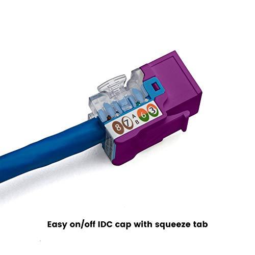 TRUE CABLE trueCABLE Cat6 Keystone Jack, Unshielded (UTP), 90 Degree Punch-Down, PoE++ (4PPoE) 100W, UL Listed, ETL Verified, ANSI/TIA Certified, Modular RJ45 Female, Purple, 12 Pack