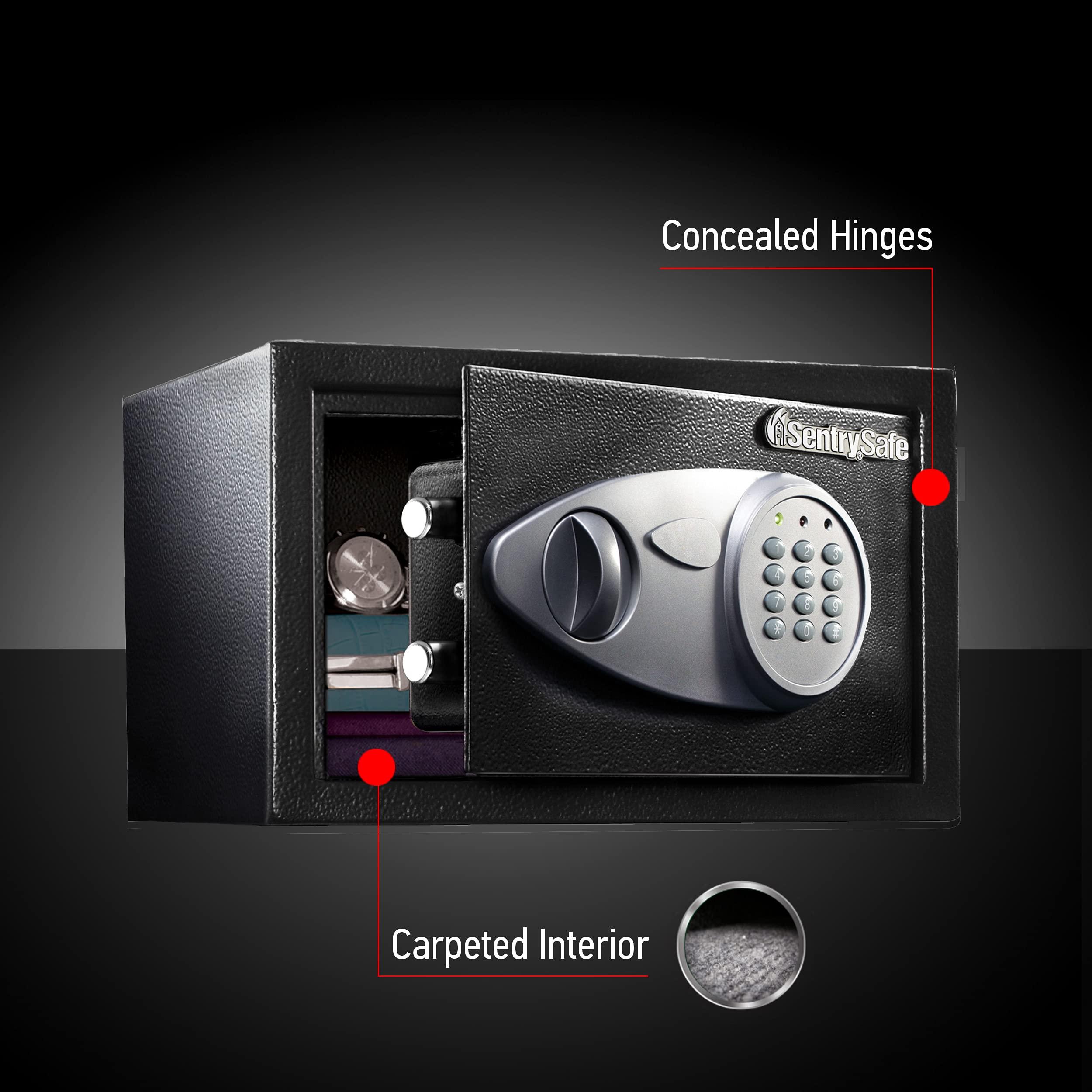 SentrySafe SentrySafe Safe with Digital Keypad Lock, Steel Safe with Interior Lining and Bolt Down Kit for Money, Guns, Electronics, 0.58 Cubic Feet, 8.7 x 13.8 x 9.7 Inches, X055