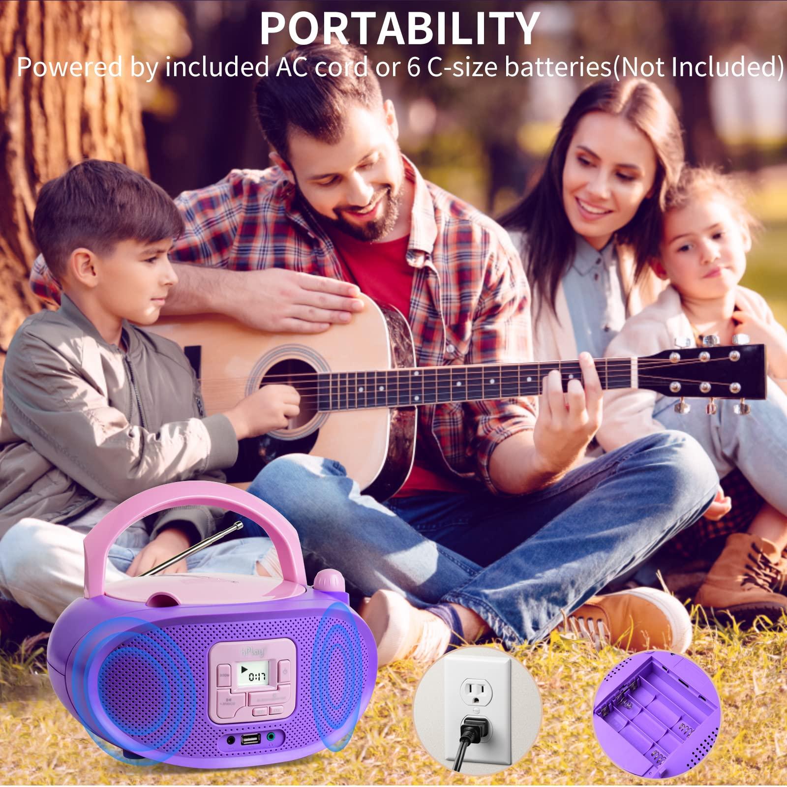 hPlay hPlay Gummy GC04B Portable CD Player Boombox with Digital Tunning FM Stereo Radio Kids CD Player Bluetooth USB LCD Display, Front Aux-in Port & Headphone Jack, Supported AC or Battery Powered- Violet