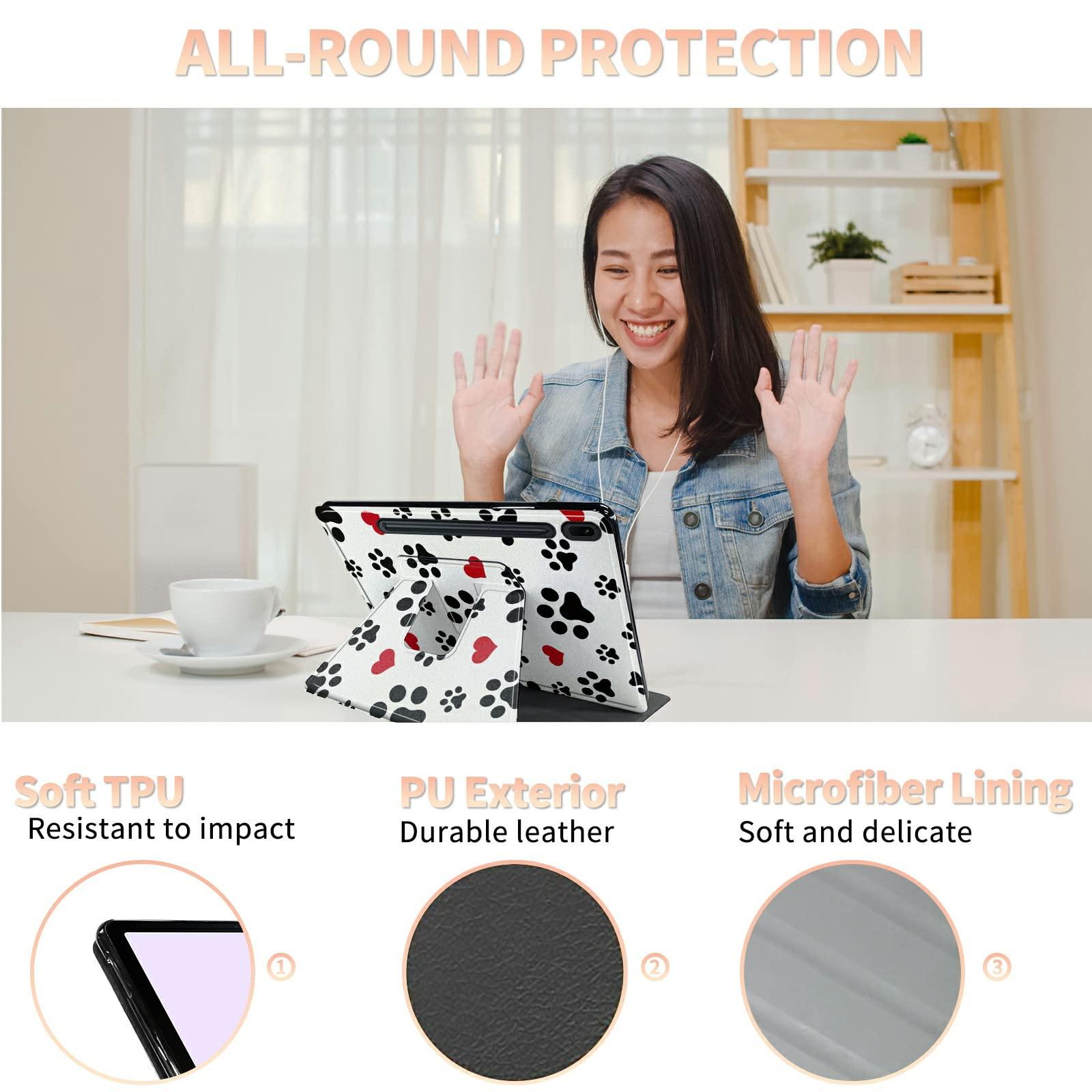 BWEGRHE Cute Dog Paw Prints Case for Samsung Galaxy Tab S8 Plus 2022/S7 FE 2021/S7 Plus 2020 12.4 Inch, 360 Degree Rotating Folding Stand Multiple Viewing Angles Case with Auto Sleep/Wake