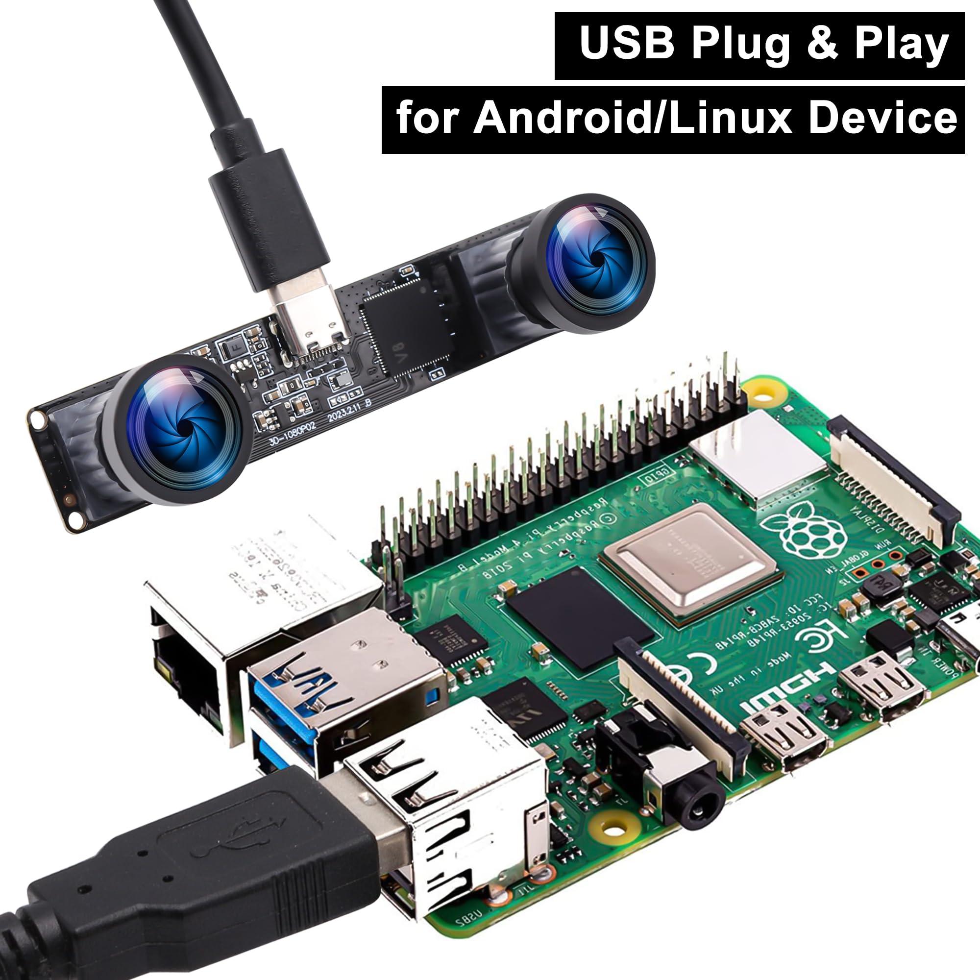 IFWATER IFWATER 60fps USB Camera 4MP Synchronization USB Camera Module with 120Degree No Distortion Dual Lens 3840X1080P 3D Stereo USB Webcam for PC Computer Camera for Face Recognition VR Biometric Detection