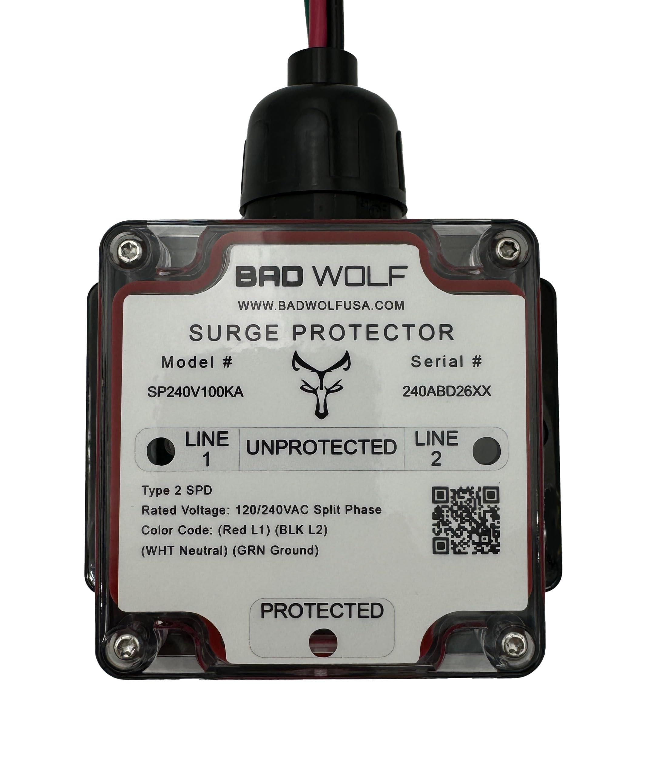 Bad Wolf 100kA Whole House Surge Protector with Overwatch, Split-Phase 240VAC Type 1 SPD