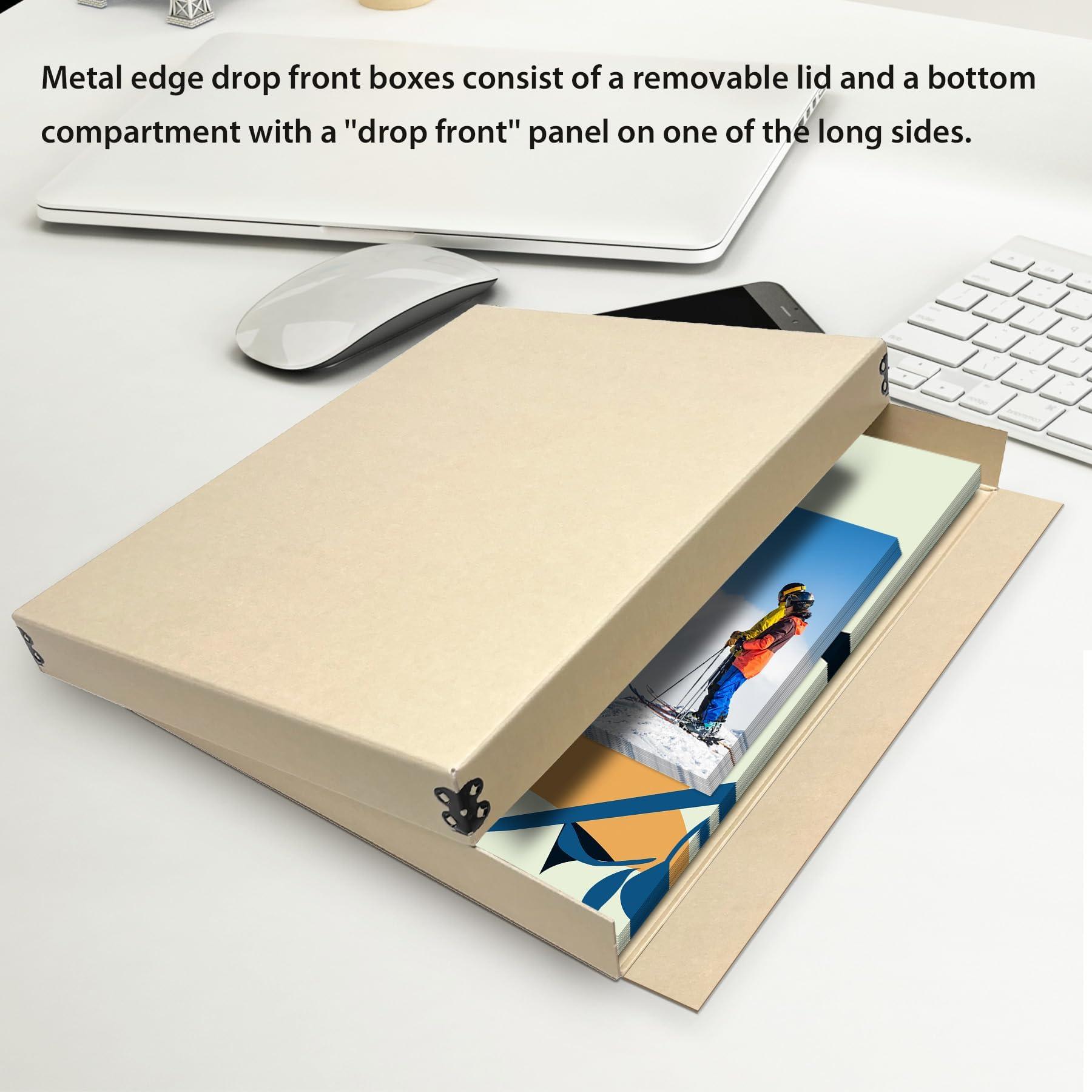 Lineco Lineco Museum Storage Box Tan, 8"x10"x1.5", Archival Boxboard, Drop-Front Design with Metal Edge. Organize, Store and Preserve Photographs, Prints, Documents, Art, Ephemera, Family Records