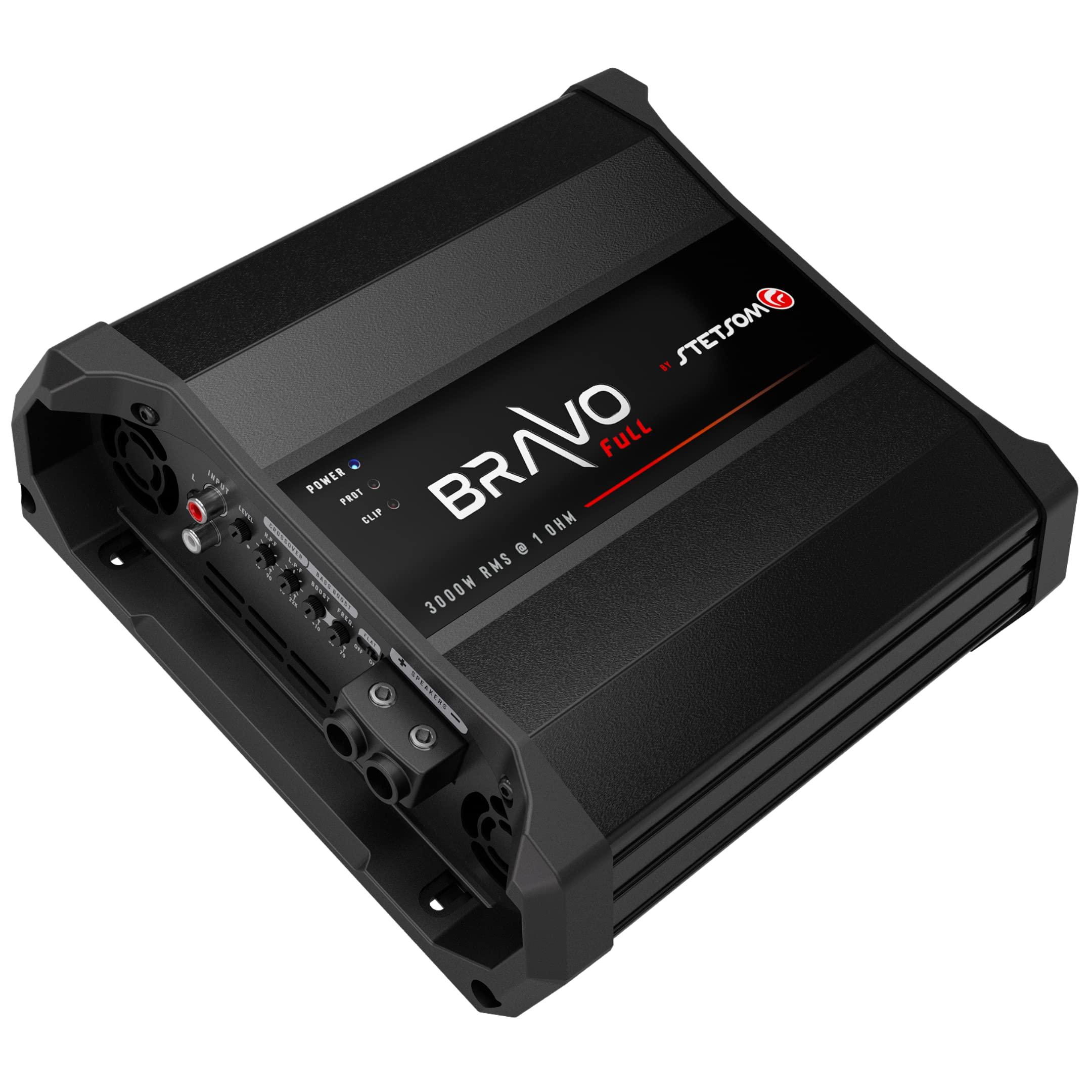 Stetsom Stetsom Bravo Full 3000 1 Ohm Mono Car Amplifier, 3000.1 3K Watts RMS, 1 Stable Car Audio, HD Sound Quality, 3000x1, Crossover & Bass Boost, Car Stereo Speaker Subwoofer MD, Smart Coolers