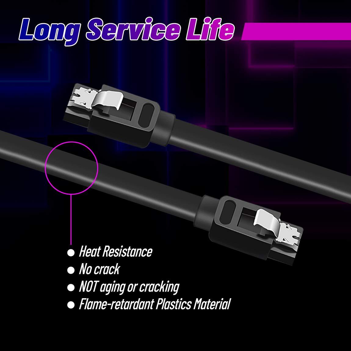 COCOMK SATA Cables III, SSD Data Cable 6.0 Gbps and SATA Power Splitter Cable 4 Pin to Dual 15 Pin Hard Drive Connection Cables Compatible with SATA Connectors, HDD, SSD, CD Driver, CD Writer, 6 Pack (Black)