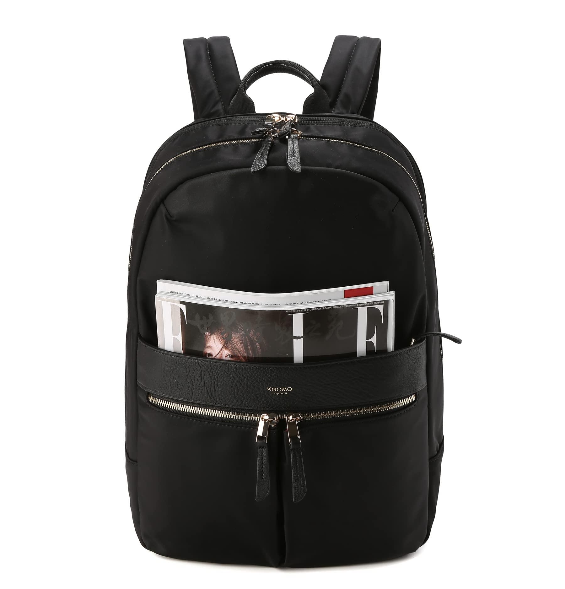 KNOMO KNOMO Beaufort 15.6" Laptop Backpack Work Bag Purse for Women Large Travel Rucksack with Golden Zip, Black