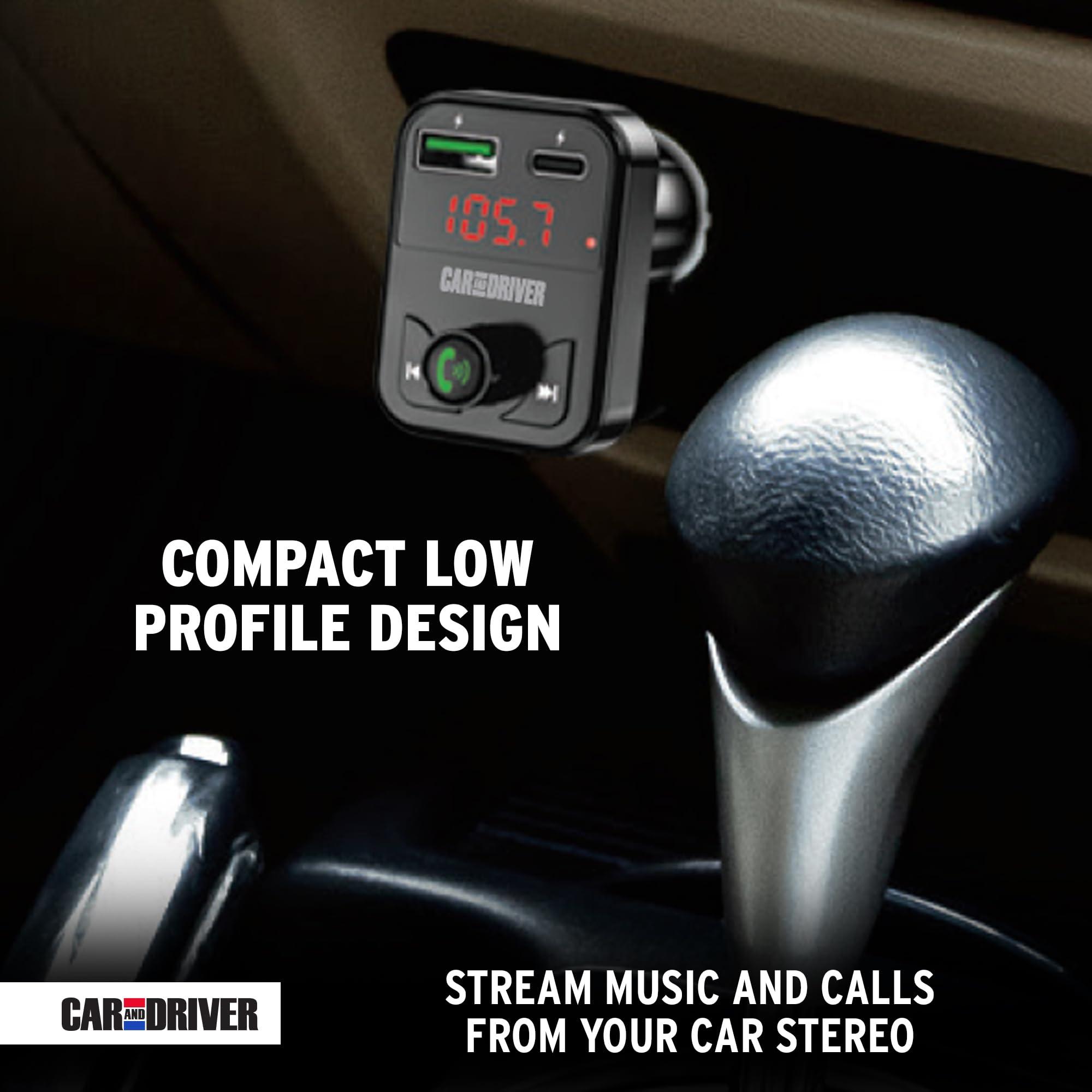 Car and Driver Car and Driver Wireless FM Transmitter | Hands-Free Calling, Built-in Mic | Dual USB 4.8A Charging Power | Stream Music & Phone from Car Stereo via Bluetooth 5.3 | Plugs into 12V Lighter Socket