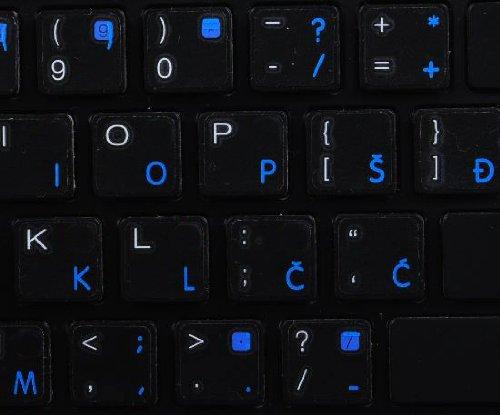 4Keyboard Croatian/Slovenian Apple Keyboard Labels Layout with Blue, Orange, RED OR White Lettering ON Transparent Background for Desktop, Laptop and Notebook (Blue)