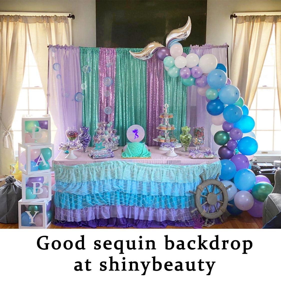 ShinyBeauty ShinyBeauty Sequin Backdrop 4x10ft Teal Sequin Curtains 2 Panels Wedding Drapes Glitter Backdrop Curtains for Parties Photography Background (4FTx10FTx2PC, Teal)