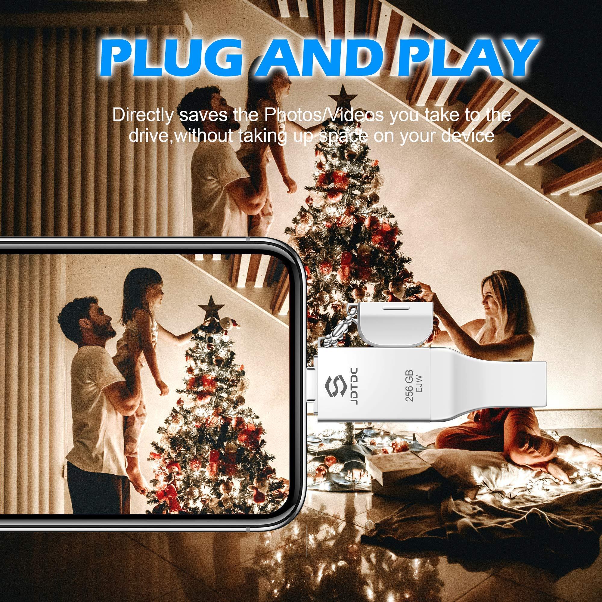 JSL JDTDC 256GB Apple MFi Certified iPhone-Photo-Stick, 3 in 1 USB C Photo-Stick-for-iPhone-Flash-Drive iPhone Memory-Stick Thumb Drives iPhone Backup Memory Stick for iPhone 16 15 14 13 12 iPad Android PC