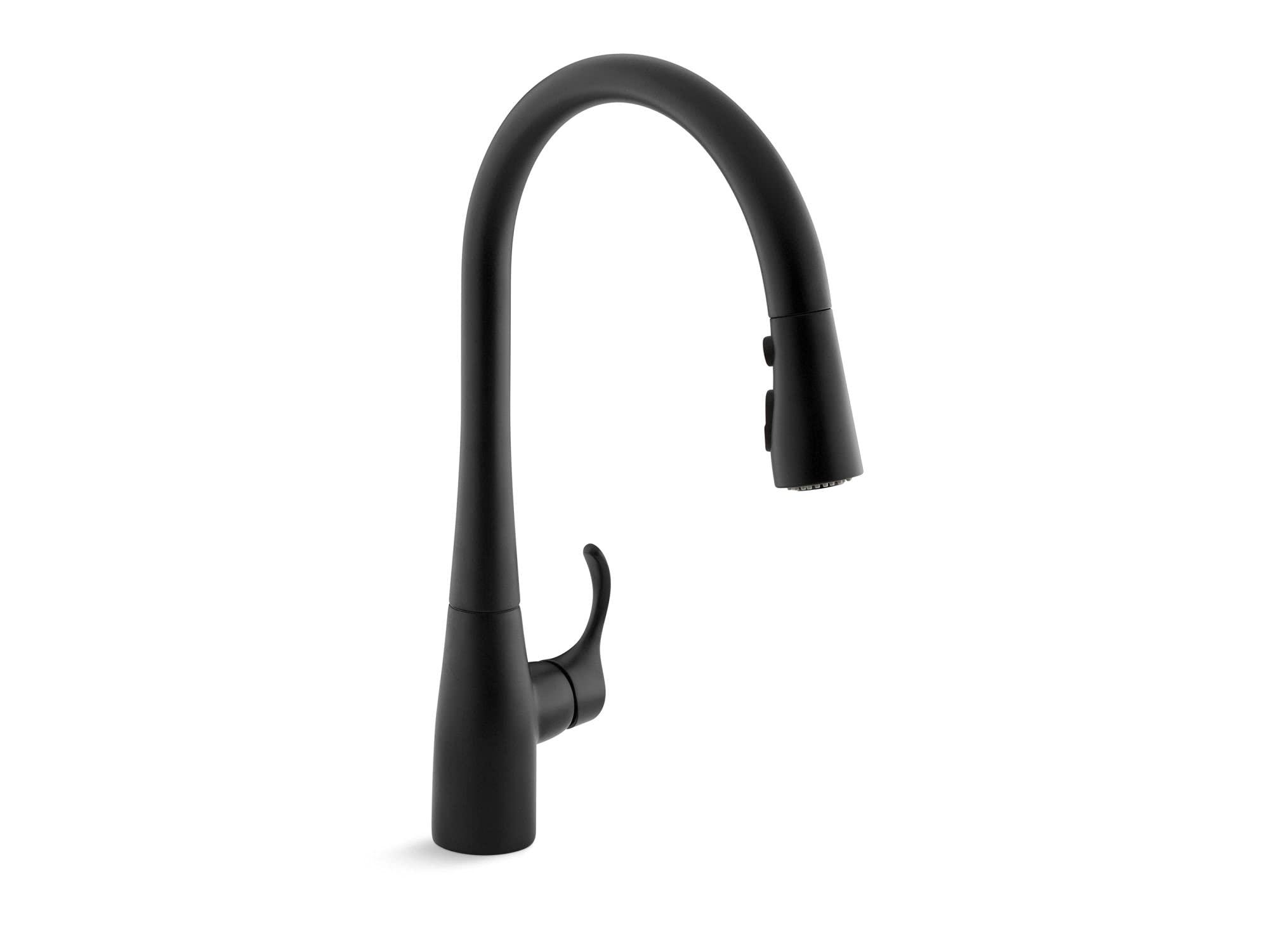 Kohler KOHLER Simplice Pull Down Kitchen Faucet, 3-Spray Faucet, Kitchen Sink Faucet with Pull Down Sprayer, Matte Black, K-596-BL