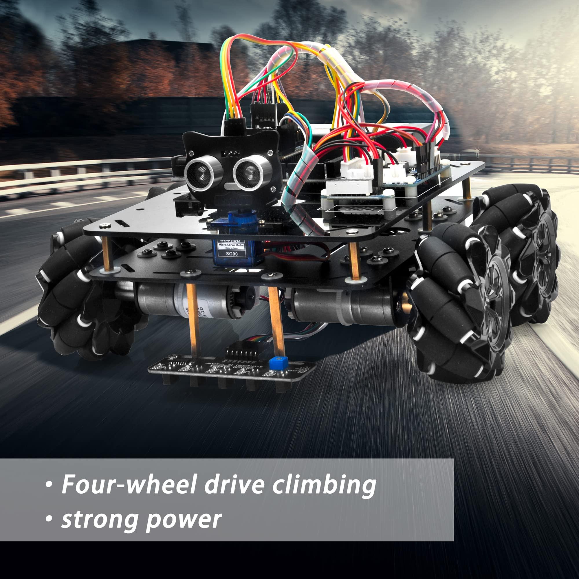 OSOYOO OSOYOO Omni-directinal Mecanum Wheels Robotic Car Kit for Arduino Mega2560 Metal Chassis DC Motor DIY STEM Remote Controlled Educational Mechanical DIY Coding for Teens Adult