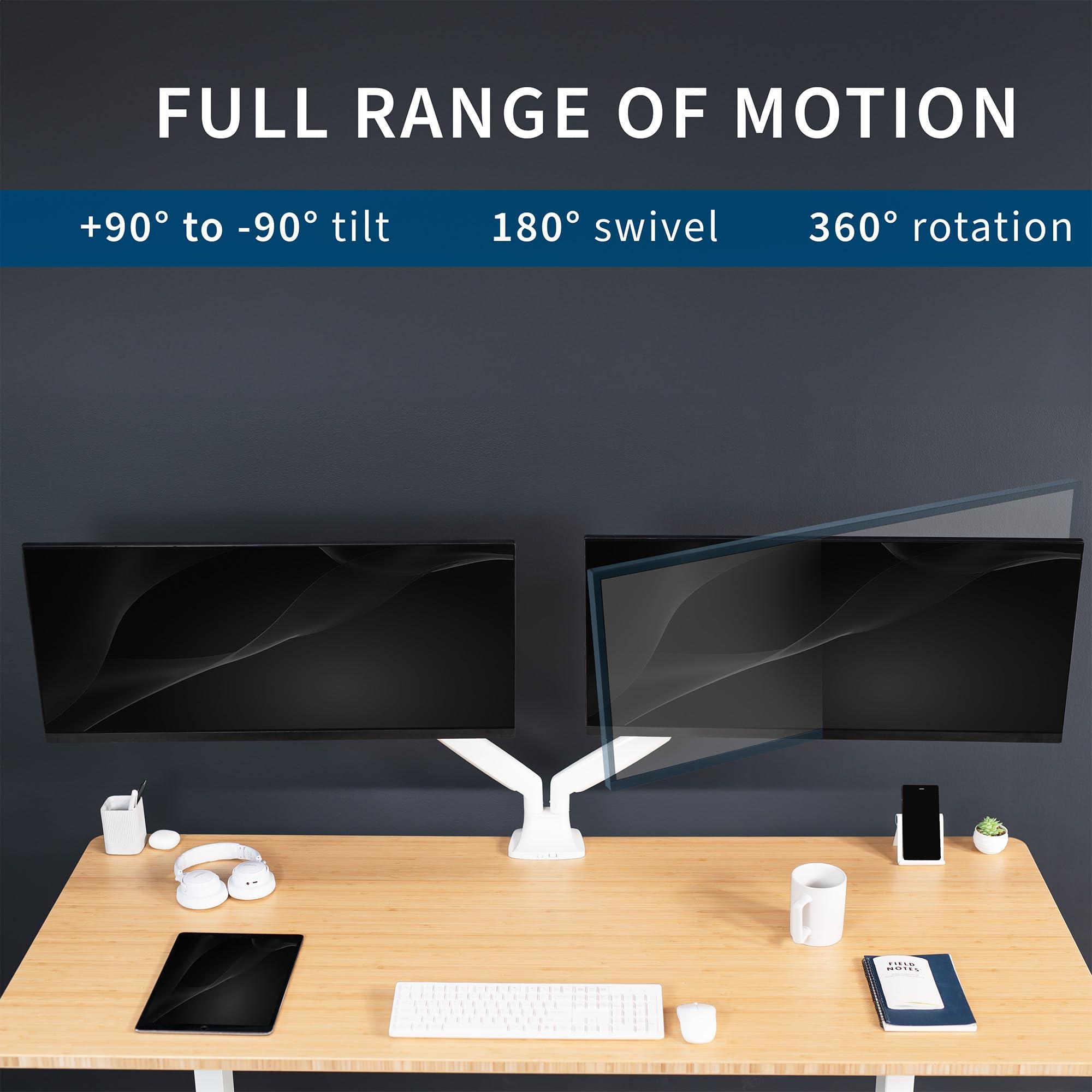 VIVO VIVO Premium Aluminum Heavy Duty Dual Monitor Arm for Ultrawide Monitors up to 40 inches and 32.5 lbs Each, Desk Mount Stand, Pneumatic Height, Max VESA 100x100, White, STAND-V202QW