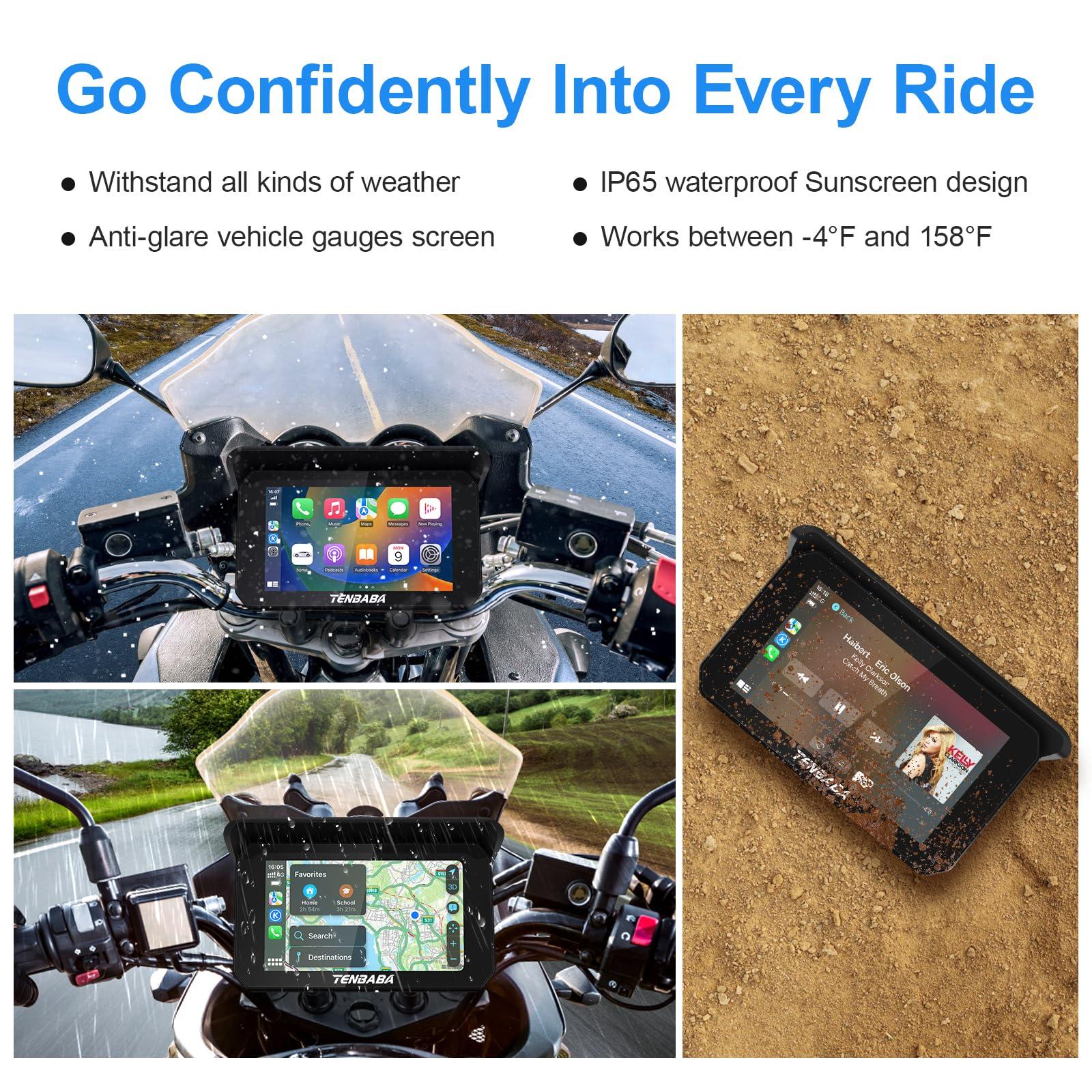 Tenbaba Tenbaba Motorcycle Carplay Screen, Wireless Apple CarPlay & Android Auto 5" Waterproof Motorcycle GPS Navigation, CarPlay Screen with GPS Navigation/Bluetooth Transmission/Voice Assistant Support