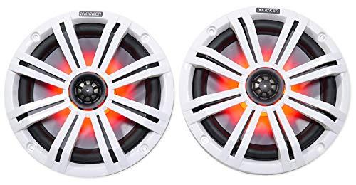 KICKER (1) Pair Kicker 45KM84L 8\" 600 Watt Boat Speakers LED\'s KM8 Bundle with (1) Rockville DMAC80B Dual 7.7\" Wakeboard Tower Speaker Enclosure and (1) 1.75\" Compatible with Polaris RZR Speakers (3 Items)