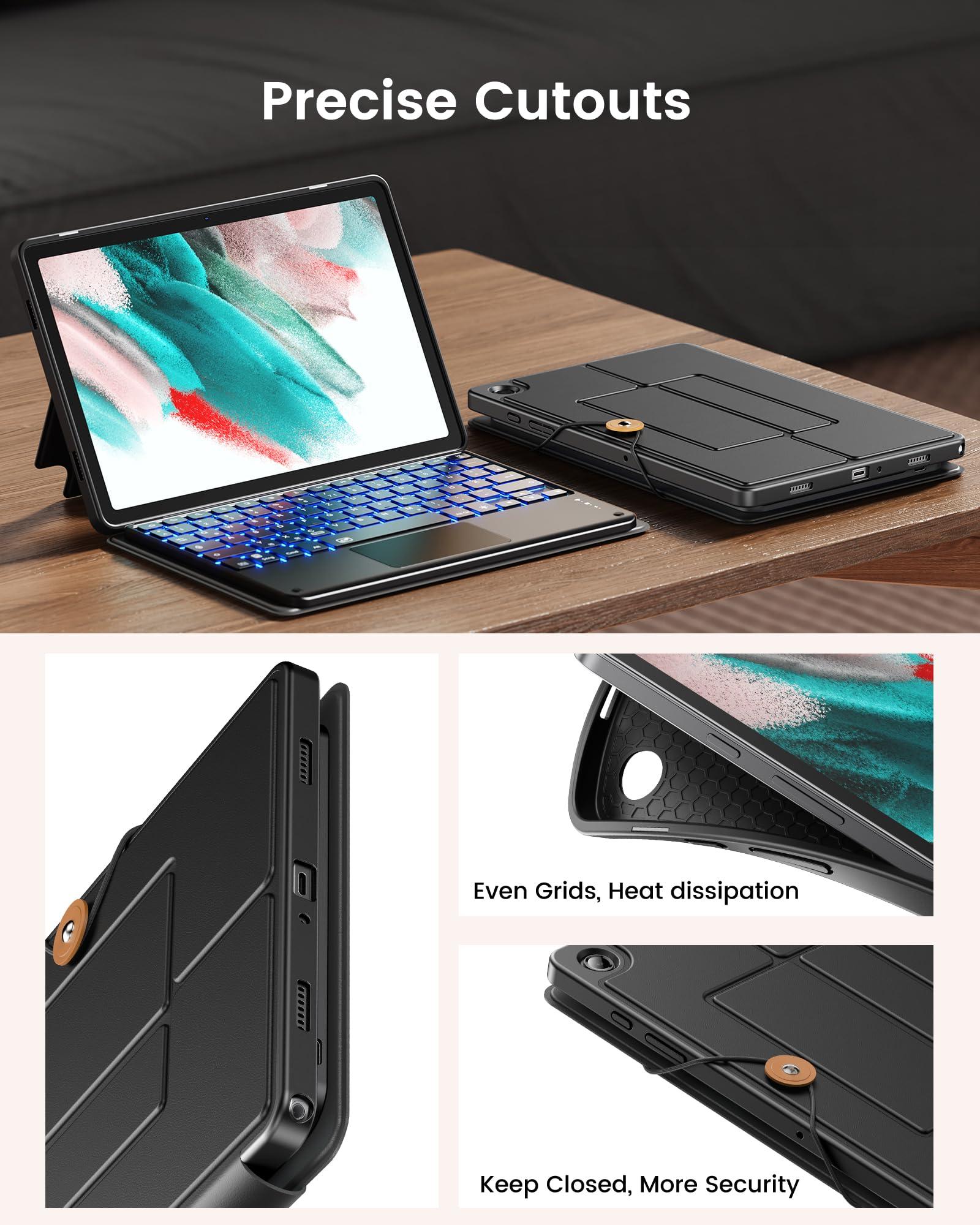 INFILAND INFILAND Keyboard Case for Samsung Galaxy Tab A9+ 5G with 7-Color Backlight & High Precision Trackpad, Slim and Portable Detachable Folder Style Keyboard Case for Tab A9 Plus 11 inch, Black