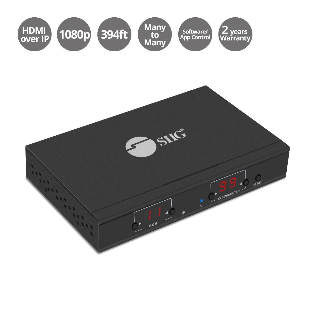 SIIG SIIG 1080p HDMI Extender Balun Over IP Ethernet, 394ft, Receiver Unit (RX) only, Many to Many, Matrix Configurable Over CAT5e/ CAT6, Expandable up to 256 Units (CE-H23C11-S2)