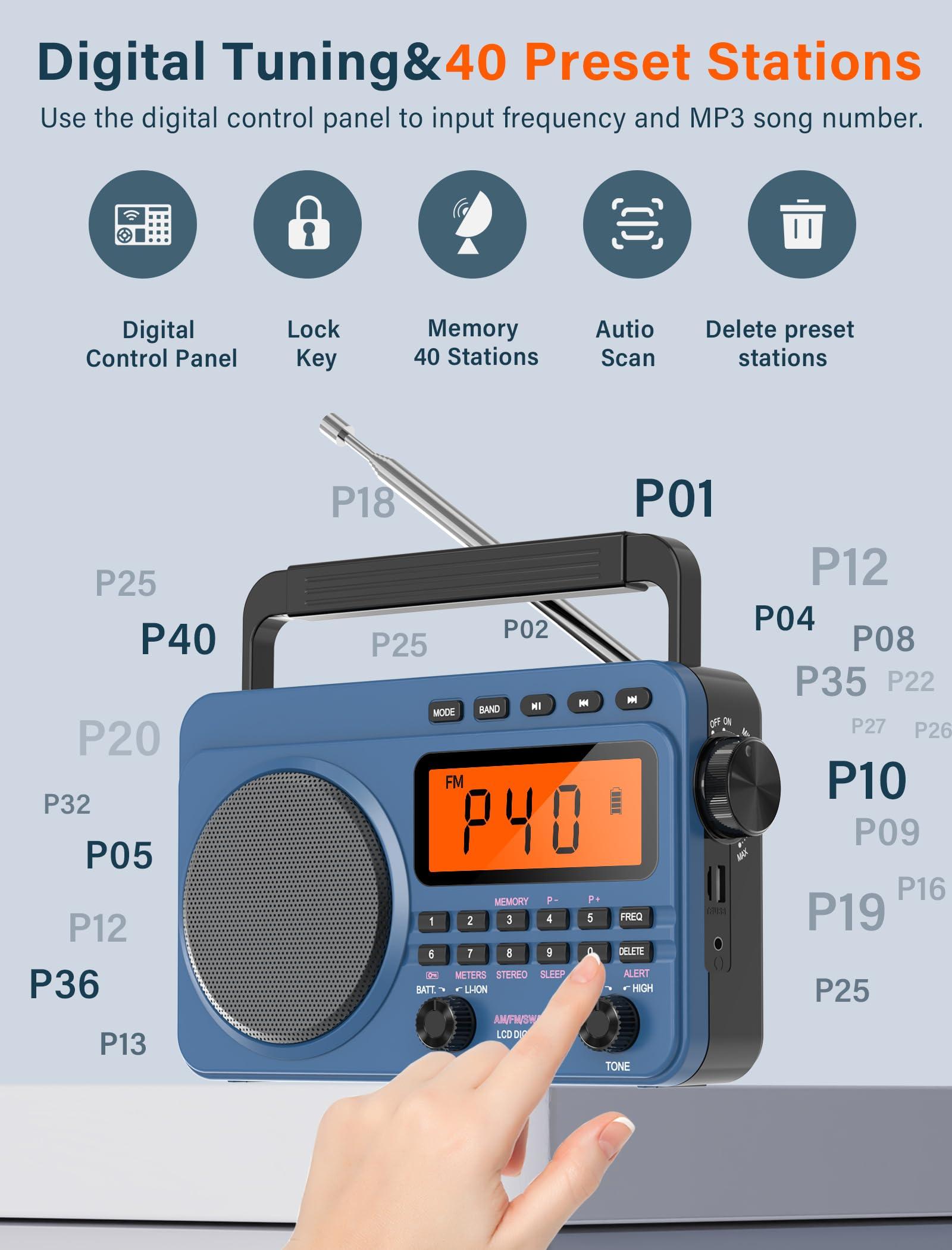 Jazmm AM FM Walkman Radio:900mAh Rechargeable Portable Transistor Pocket Radio with Best Reception Digital Tuning, LCD Screen,Stereo Earphone Jack, Sleep Timer and Alarm Clock for Jogging,Walking Grey