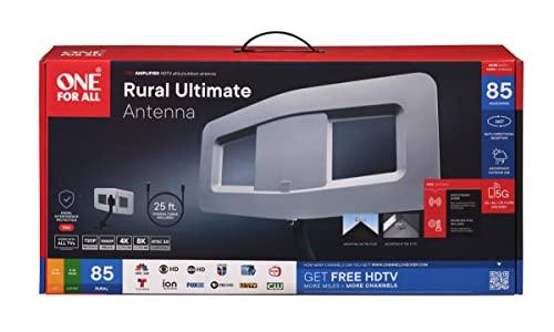 One For All One For All Amplified Attic/Outdoor HDTV Antenna for 1080P 4K Free TV Channels, 85 Miles Long Reception Range, Fixing Materials Included, White Model 17421