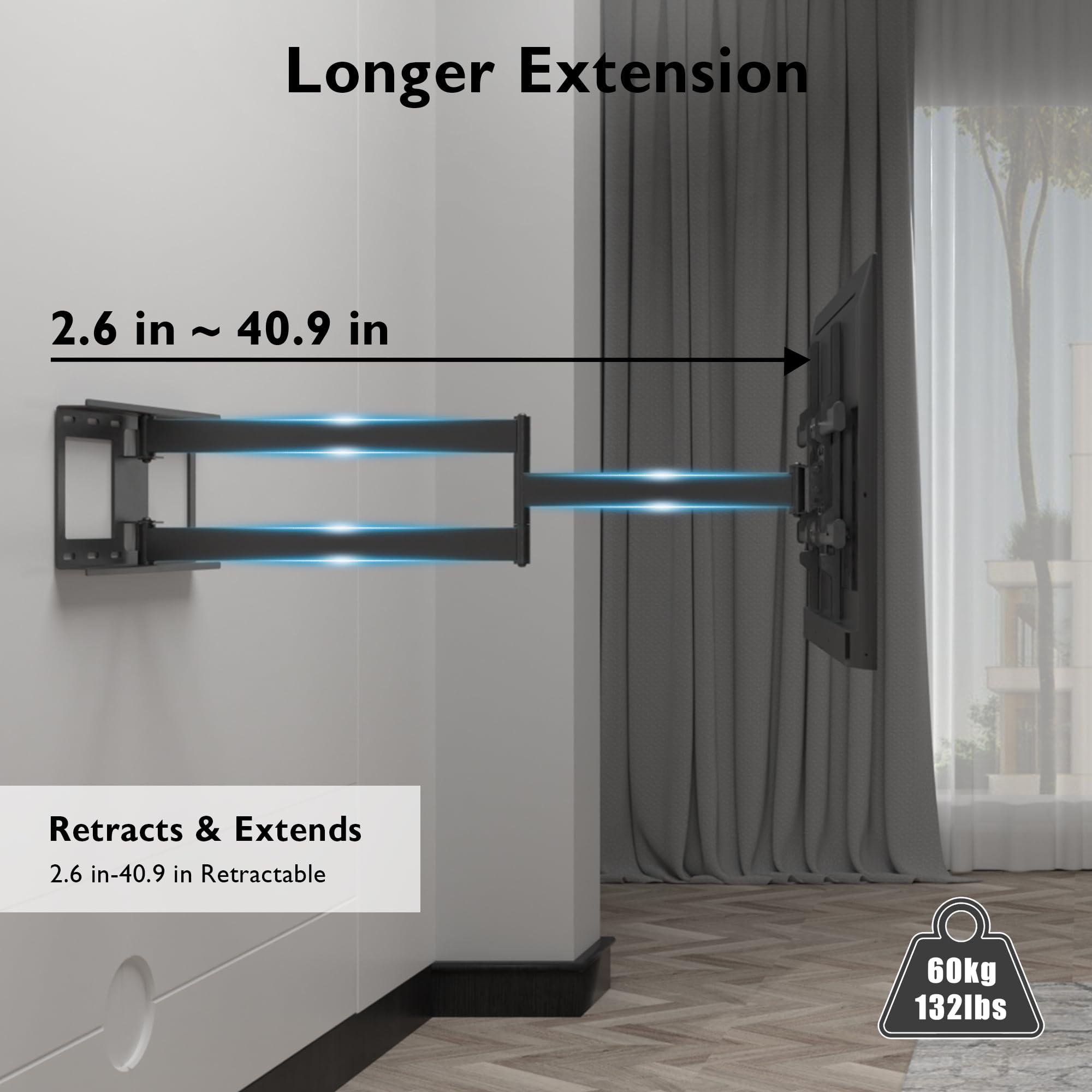 BONTEC BONTEC TV Wall Mount with Extra Long Extendable Arm for 32-75 Inch TVs, Holds Up to 132lbs, Full Motion Dual Arm TV Bracket with Tilt, Swivel, Level Adjustment, Max VESA 600x400mm, Wide Compatibility