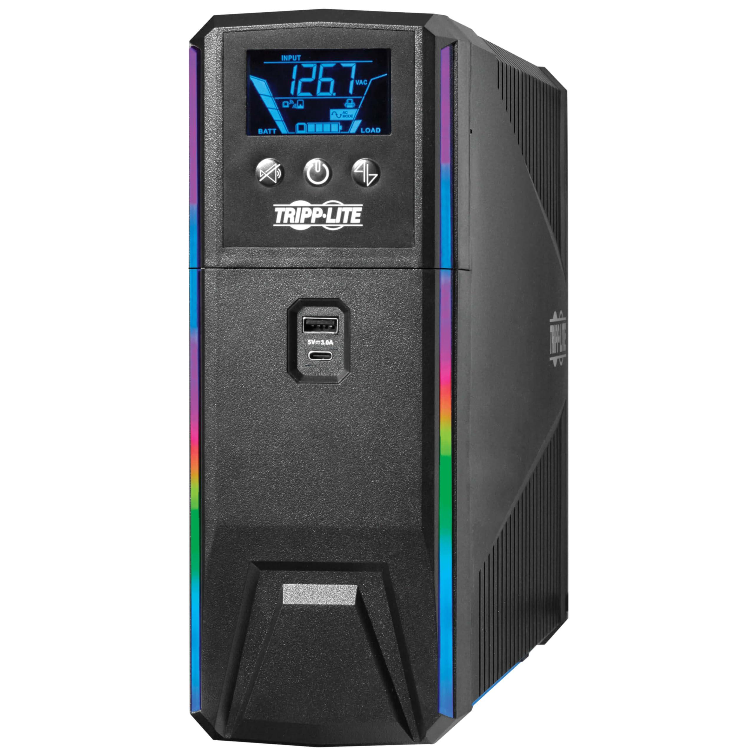 Tripp Lite Tripp Lite Pure Sine Wave Gaming UPS Battery Backup, 1500VA 900W 120V, Detachable LCD, Automatic Voltage Regulation, USB, RGB LED Lights, 3-Year Warranty & $250K Insurance (SMART1500PSGLCD)