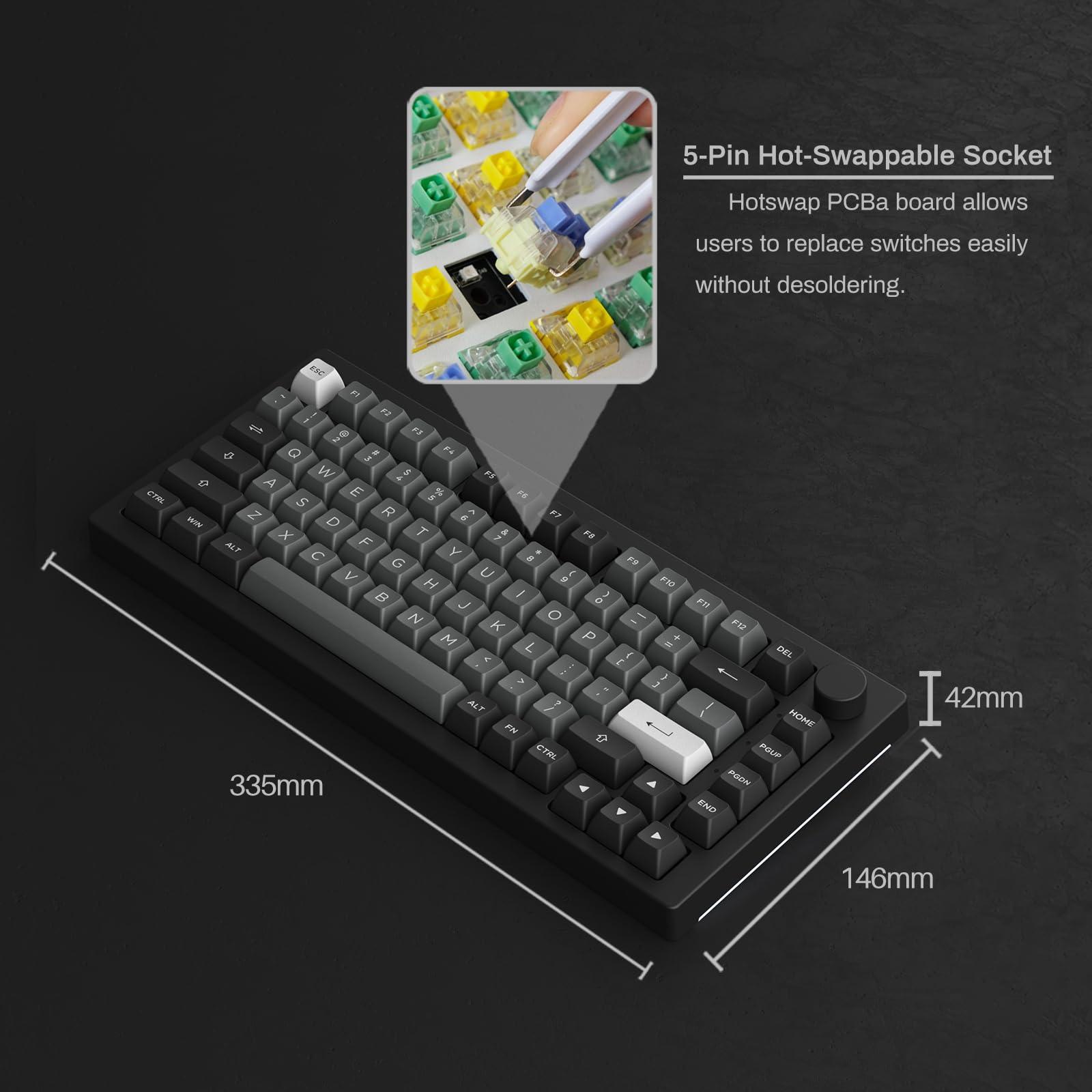 Akko Akko 5075B Plus Mechanical Keyboard 75% Percent RGB Hot-swappable Keyboard with Knob, Black & Silver Theme with PBT Double Shot ASA Profile Keycaps V3 Creamy Yellow Pro Switch