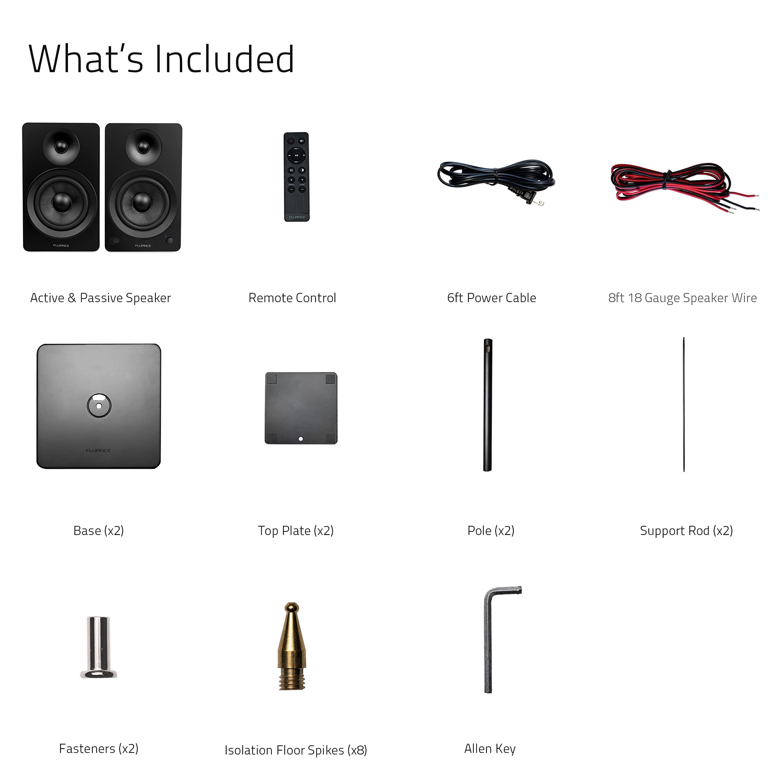 Fluance Fluance Ai61 Powered 2-Way 2.0 Stereo Bookshelf Speakers with Speaker Stands 6.5" Drivers 120W Amplifier for Turntable Bluetooth 5 Wireless Music Streaming - RCA Optical USB & Sub Out (Black Ash)