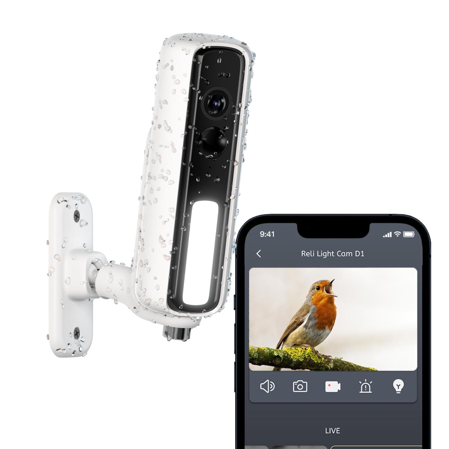 RELI RELI Wireless Outdoor Light Cam D1 + Ground Stand: Complete Security Camera Solution with 1080P Color Night Vision, Motion Detection, and SD/Cloud Storage