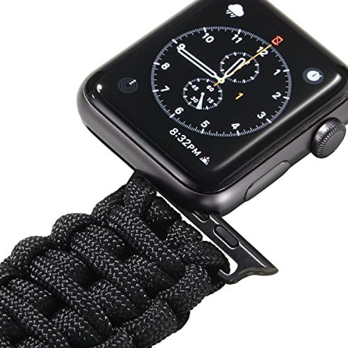 Savior Survival Gear Savior Survival Gear Paracord Watch Band Compatible with Apple 42mm and 44mm Apple Watch - Paracord Watch Band with Stainless Steel Adjustable Shackle (550 Paracord, Black, X-Large)