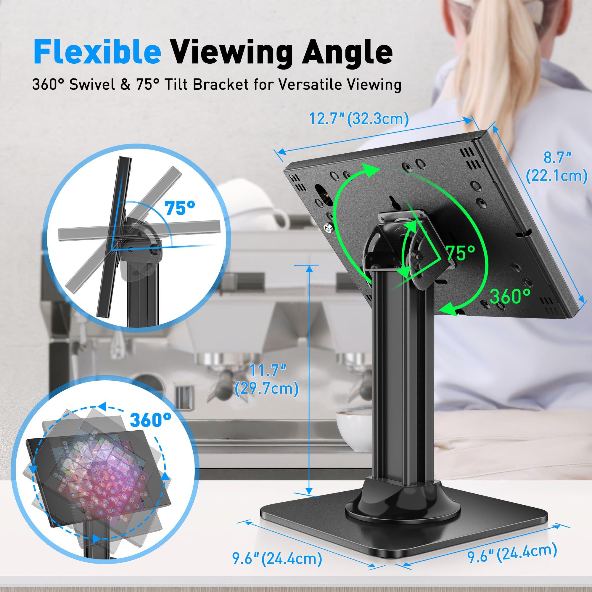 AboveTEK AboveTEK Anti-Theft iPad Kiosk Stand POS iPad Security Stand & Locking Tablet Stand Heavy Duty Base, 360 Swivel, 75 Tilt Bracket Retail Business for iPad/iPad Air/iPad Pro (Black)