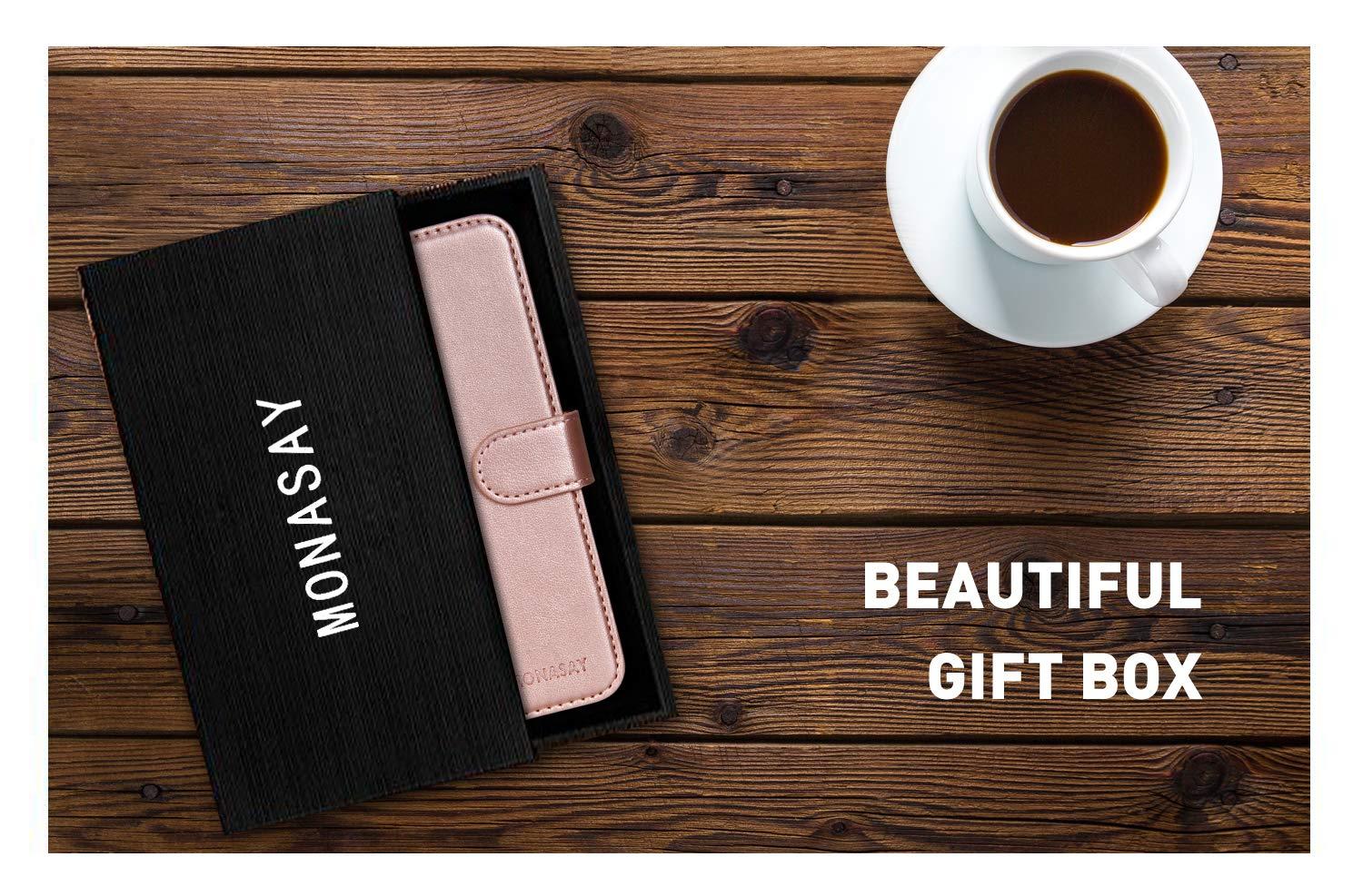 MONASAY MONASAY Wallet Case Compatible for iPhone X/iPhone Xs, 5.8-inch, [Glass Screen Protector Included] [RFID Blocking] Flip Folio Leather Cell Phone Cover with Credit Card Holder,Rosegold